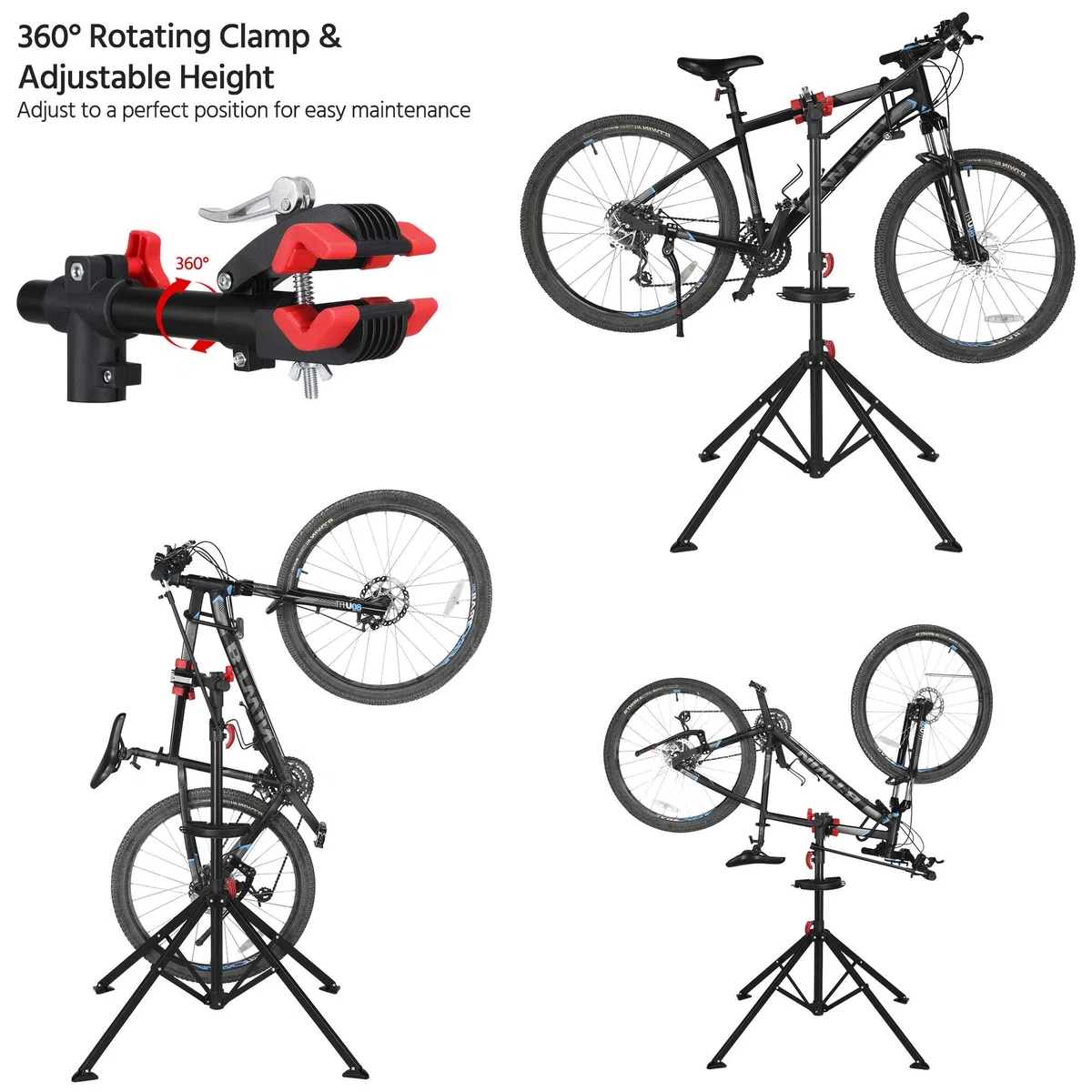 Yaheetech Soporte Bicicleta Suelo Caballete Bicicleta Portátil Altura Ajustable 108-188cm Soporte Taller Bici con Bandeja Magnética para Bicicleta Montaña Cargar Hasta 30 kg