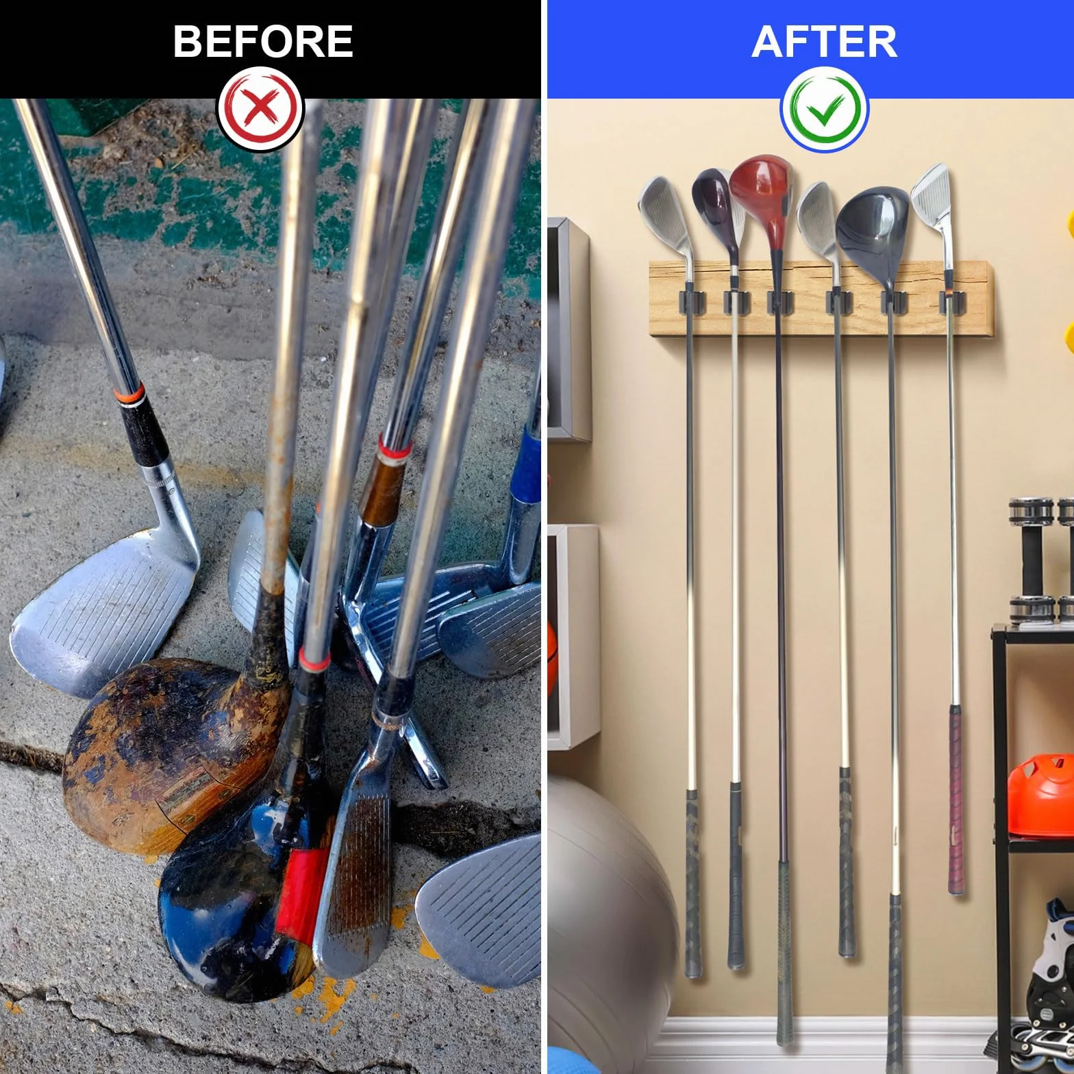 Deekin 30 soportes para palos de golf, organizador de almacenamiento de golf para garaje, gancho de palo de golf, soporte de pared para palo de golf con 60 tornillos para palos de golf, exhibición de