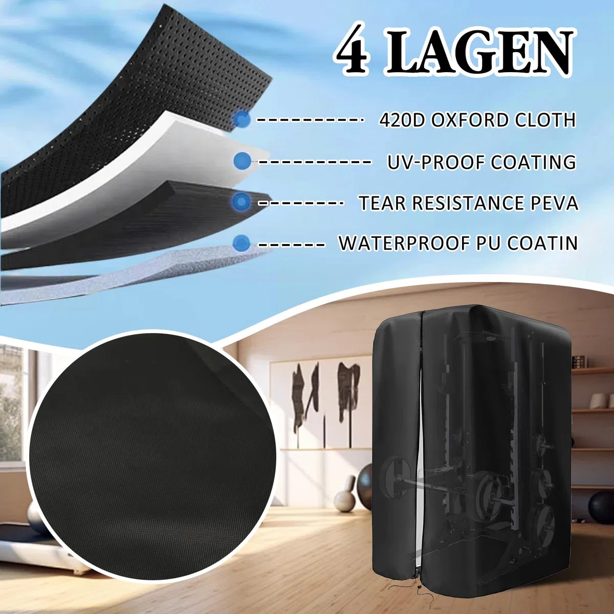 Funda protectora para entrenamiento de fuerza, 209 x 173 x 163 cm, funda protectora para gimnasio en casa, con cremallera, 420D Oxford, resistente al polvo, impermeable, para rack de levantamiento de