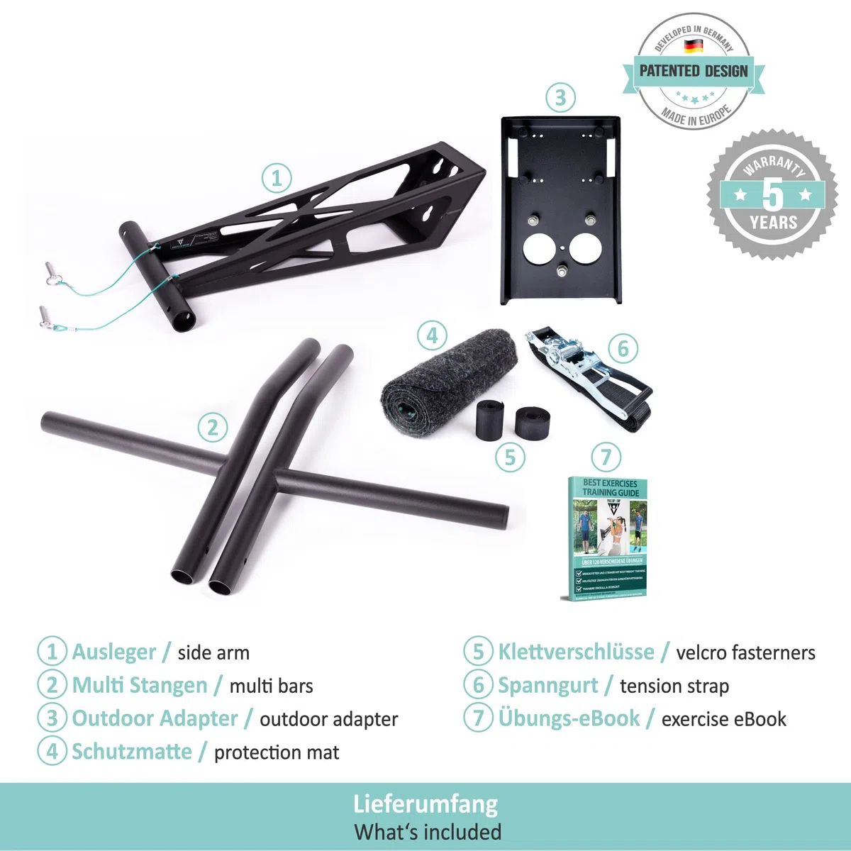 PULLUP & DIP Barra de Dominadas y Dips Premium, Barra Dominadas Móvil para Pared en Casa y Exteriores en Arbol y Poste, Barra de Tracción Multifuncional para más de 35 Ejercicios