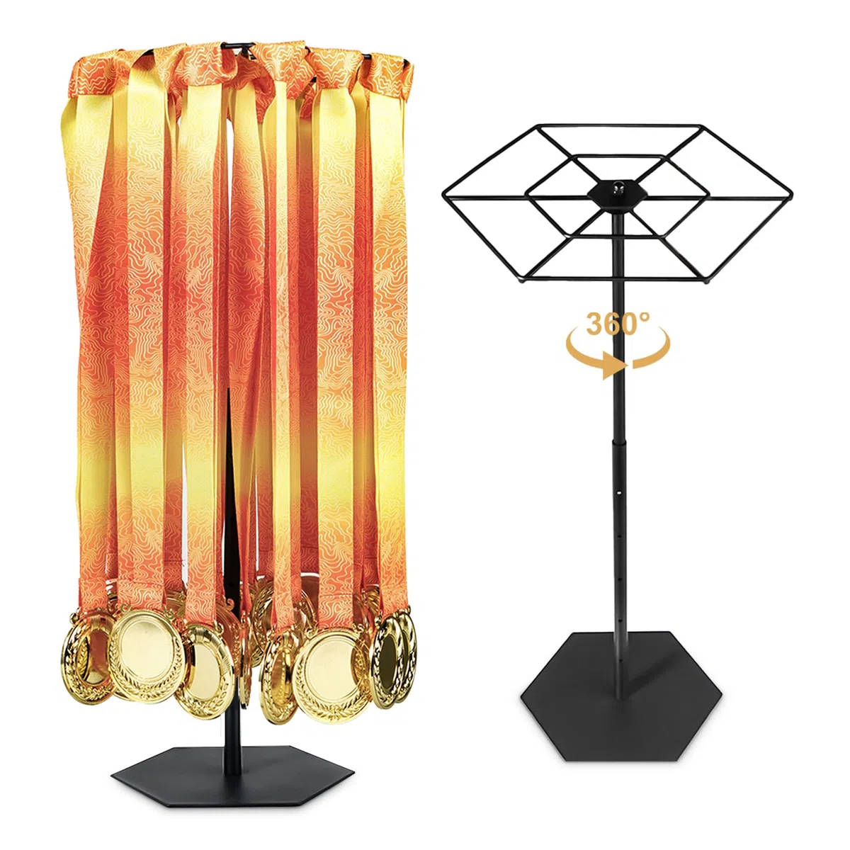 Soporte giratorio para medallas, soporte giratorio para medallas para premio deportivo. Estante de metal ajustable perfecto para baloncesto, correr, gimnasia, medallas de carreras de fútbol. Muestra