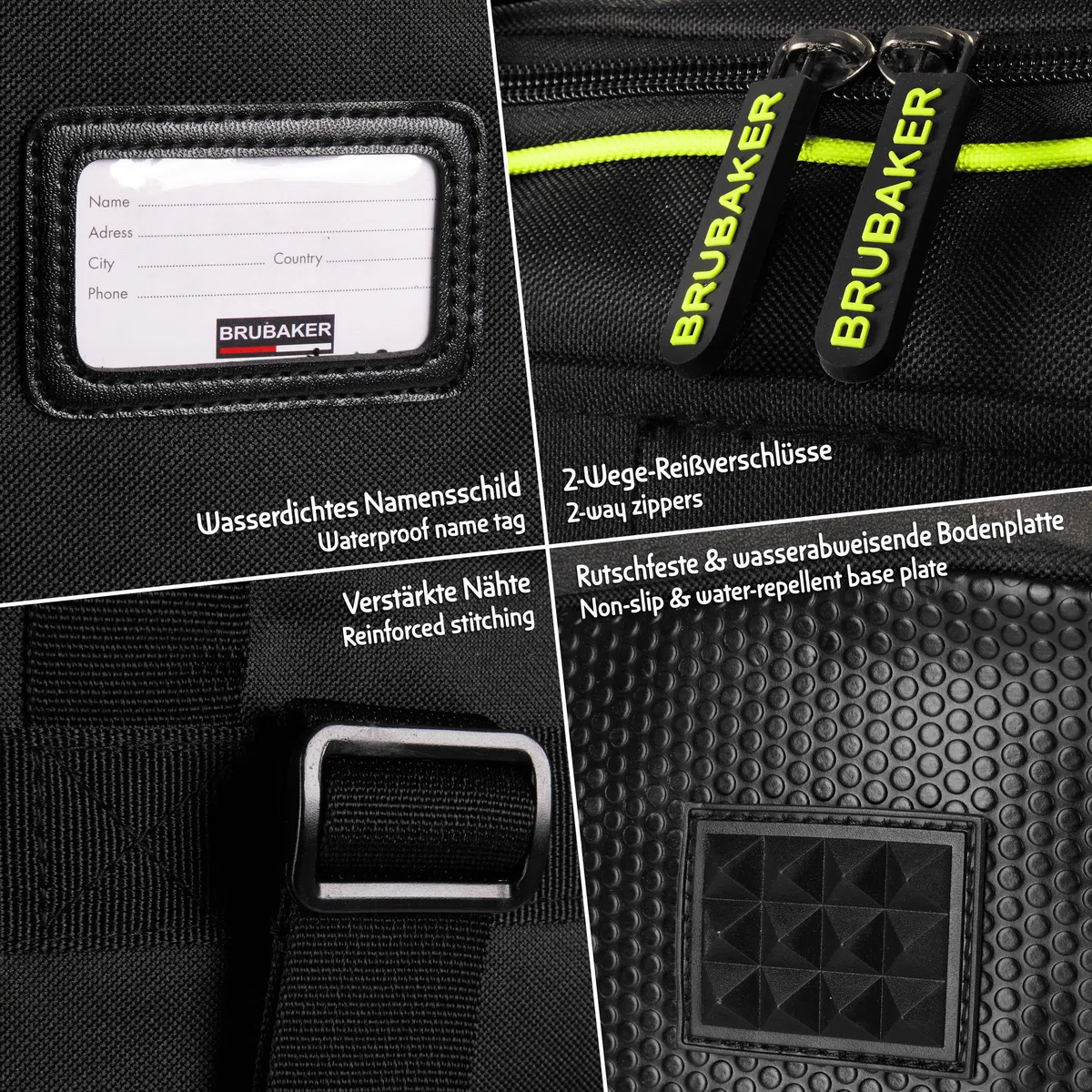 BRUBAKER Súper campeón de esquí Bolsa para el Casco Bolsa de la Mochila con Compartimiento para los Zapatos - Negro/Amarillo neón
