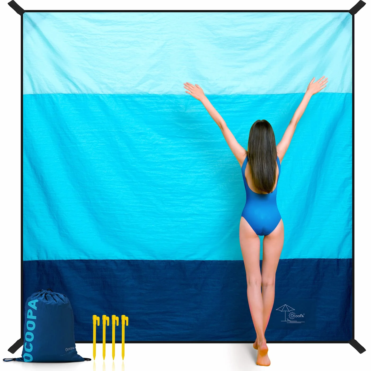 OCOOPA Manta de Playa Grande Impermeable Libre de Arena Nylon Paracaídas 210T 4 Estacas 1 Bolsa de Viaje S09