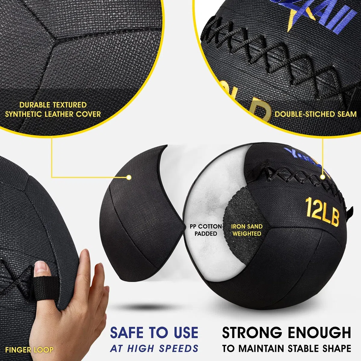 Yes4All Wall Ball, Balón con Peso de Cuero Suave, Núcleo de Arena de Hierro para Ejercicios Dinámicos y Multifuncionales, 2,7 kg – 13,6 kg