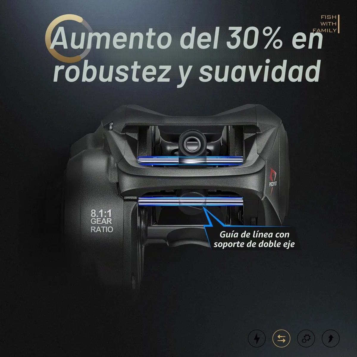 Piscifun Torrent II - Carrete de Pesca de Cebo de Fibra de Carbono de 20 Libras, relación de Engranaje 6.6:1/8.1:1 y Sistema de frenado magnético, Carrete de fundición de Perfil bajo, zurdo/Derecho