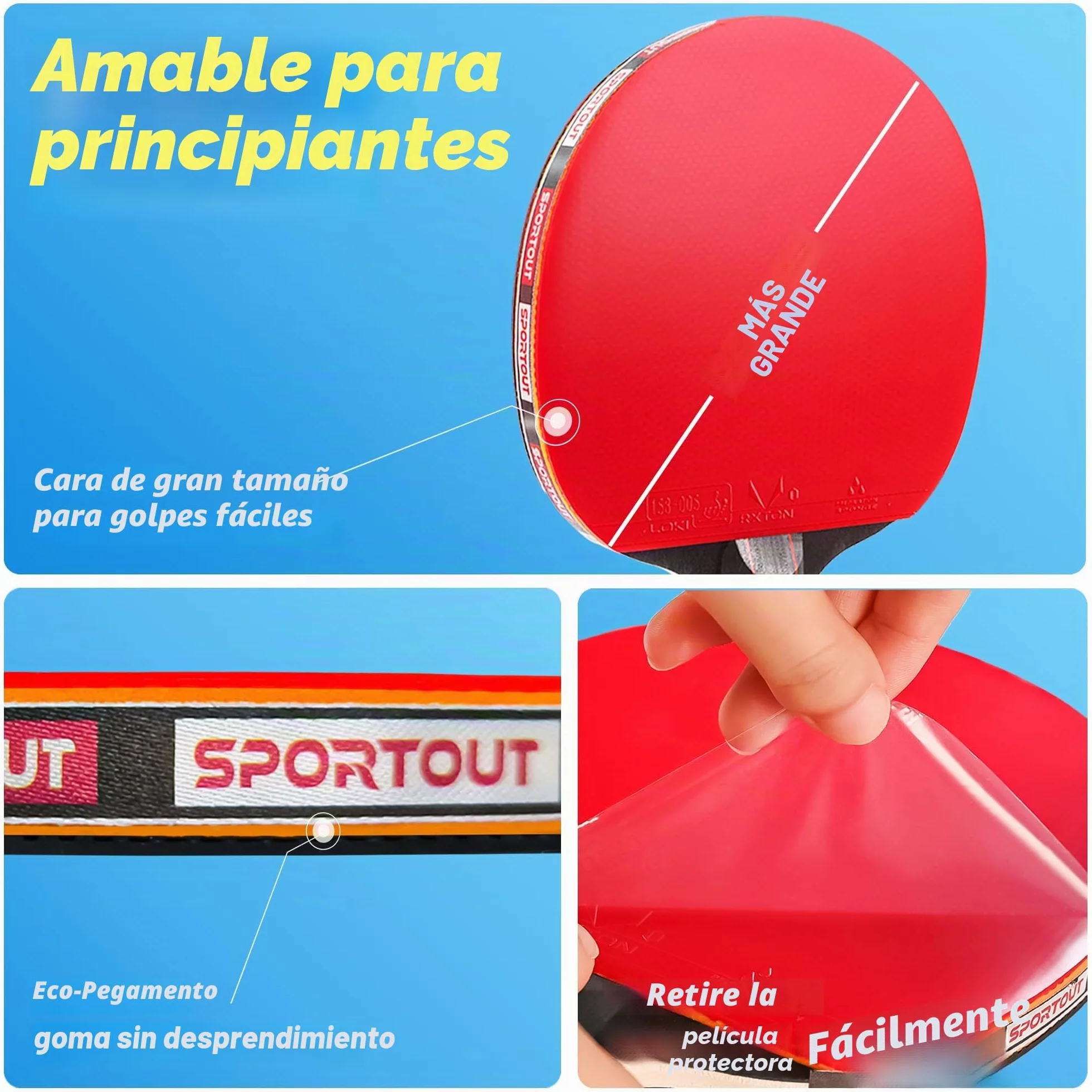 Palas de Ping Pong, Set de Alto Rendimiento - Palas de Tenis de Mesa, Pelotas de Ping Pong, Caja de Almacenamiento - Palas de Ping Pong - Mesa de Ping Pong Exterior, Interior (4 Bats)