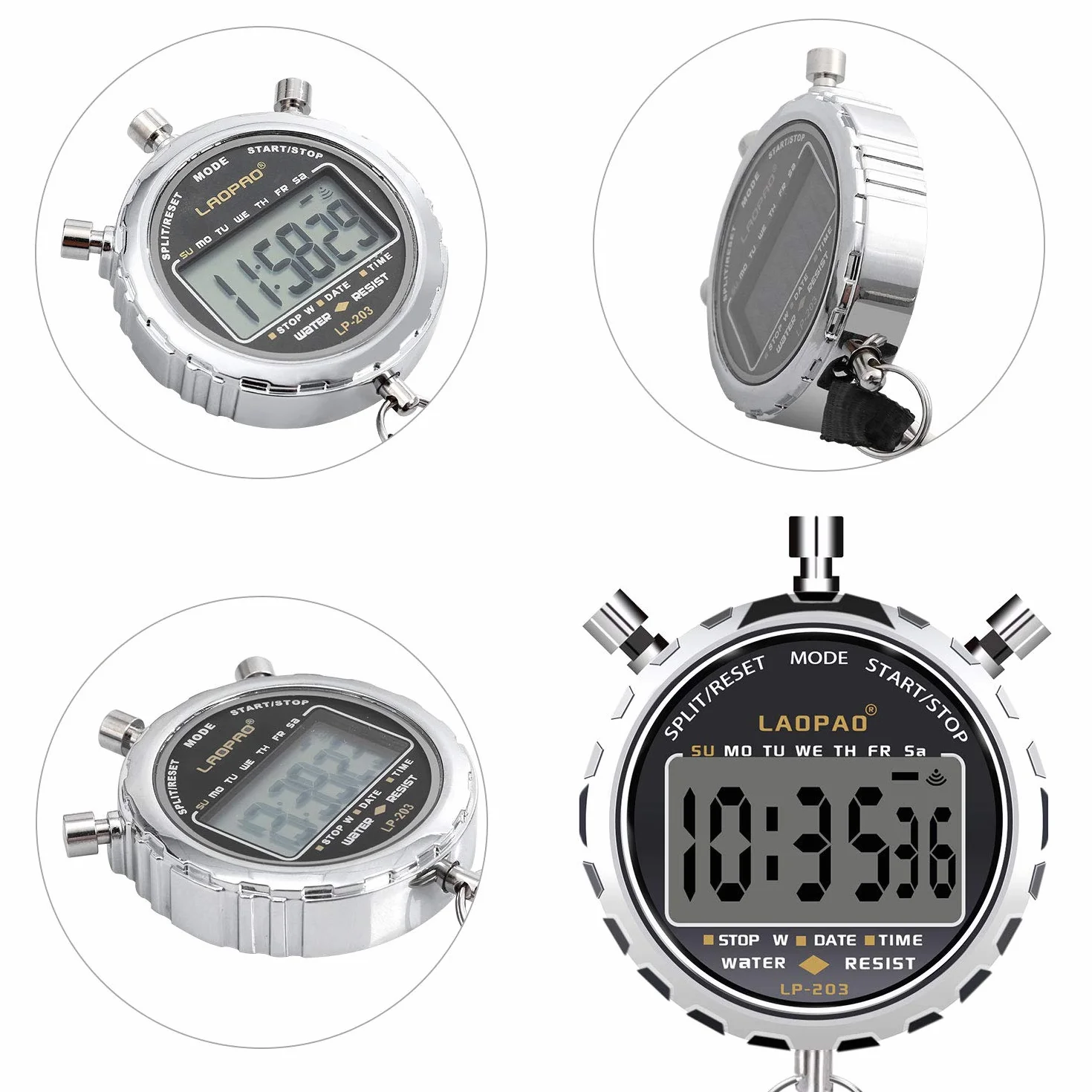 LAOPAO Cronómetro Digital, Impermeable 1/100 Segunda Precisión Temporizador,Bolsillo Gran Pantalla LCD Despertador para Fútbol Entrenador Deportivo…