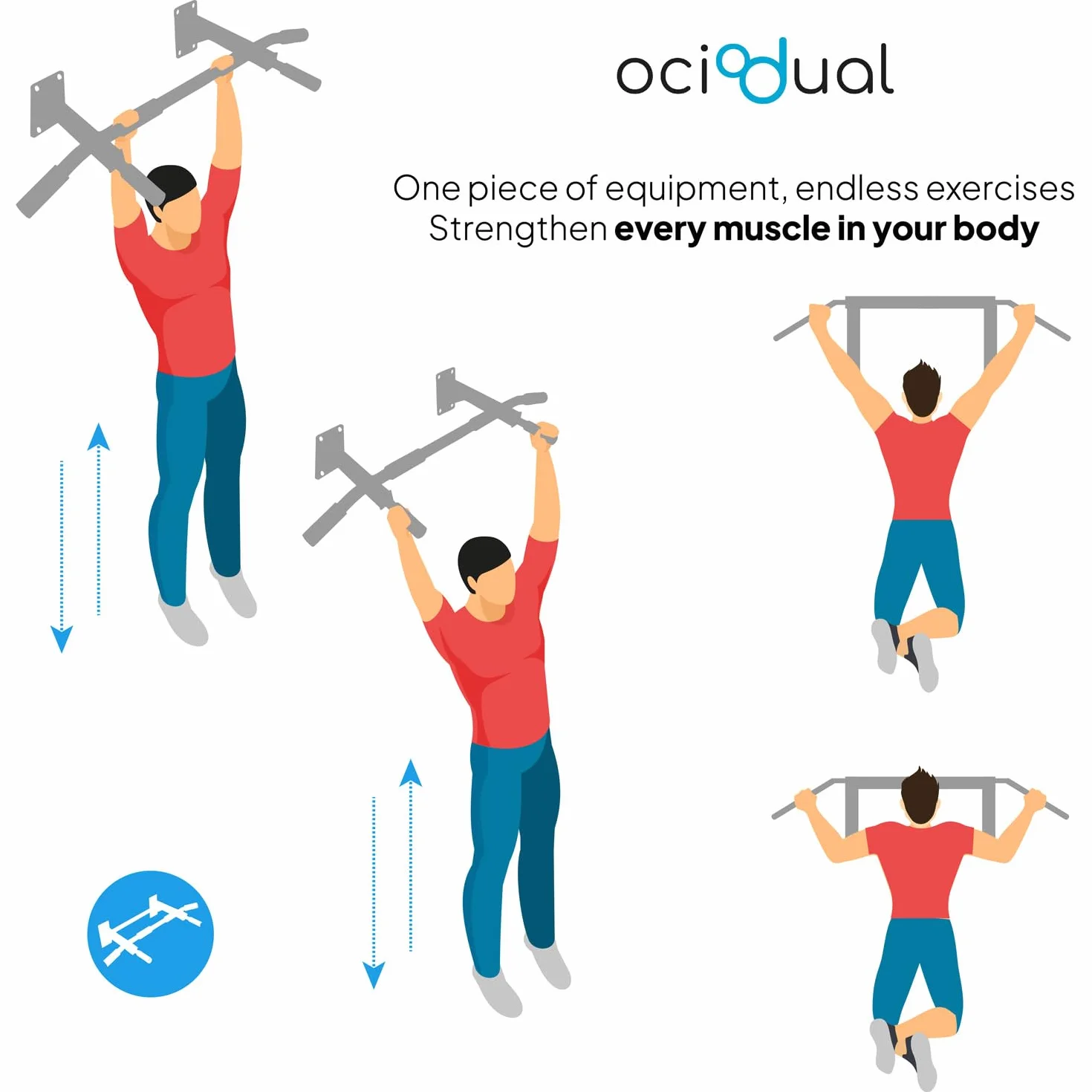 OcioDual Barra de Dominadas de Pared Elevación Pull Up Flexiones Dorsales Hasta 200Kg Gym Gimnasio para Hogar Casa Fija