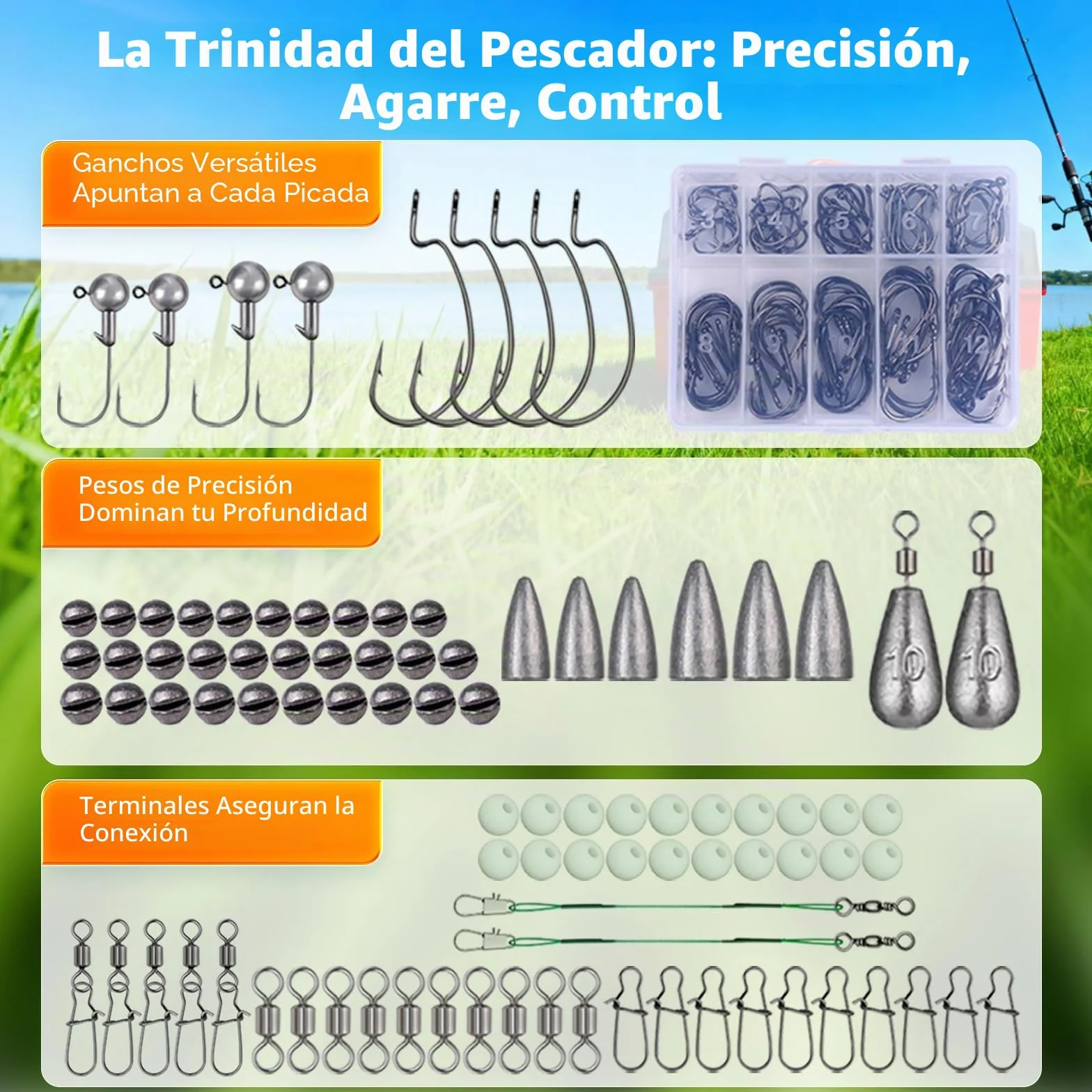 Juego de accesorios de pesca de 314 piezas con caja de cebo, juego de señuelos de pesca y juego de herramientas con clips de labios, removedor de ganchos, intermitentes de cuchara, spinner, jigs