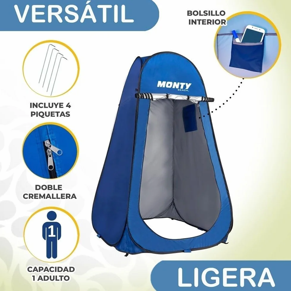 Tienda cambiador playa Pop Up 120x190 cm Oxford azul UPF+50 waterproof 1 adulto