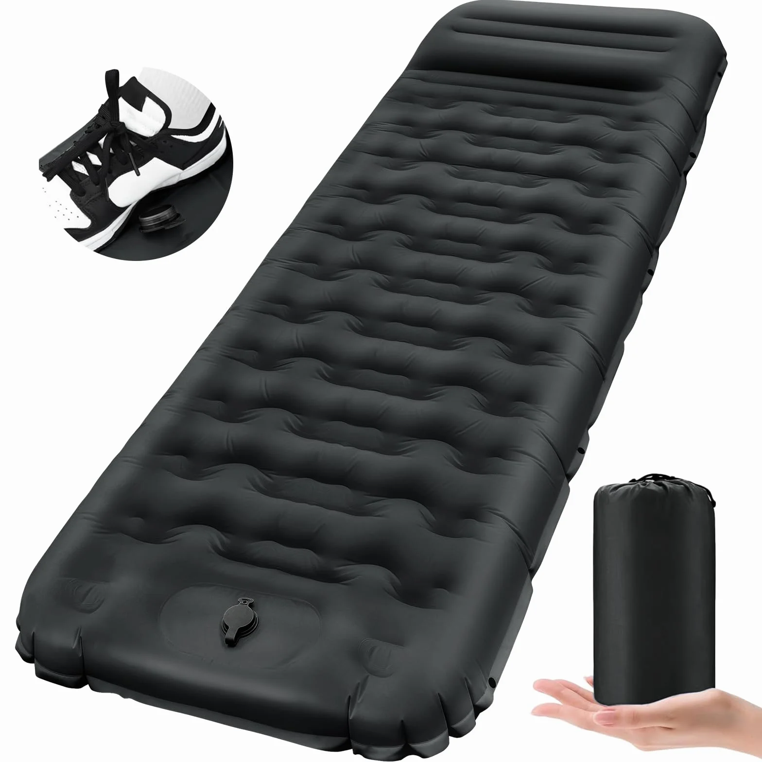Colchoneta Hinchable Camping con Bomba de Pedal, 12cm Grosor Almohada Integrada - Esterilla Hinchable Camping Ultraportátil para Acampar, Senderismo, Exteriores
