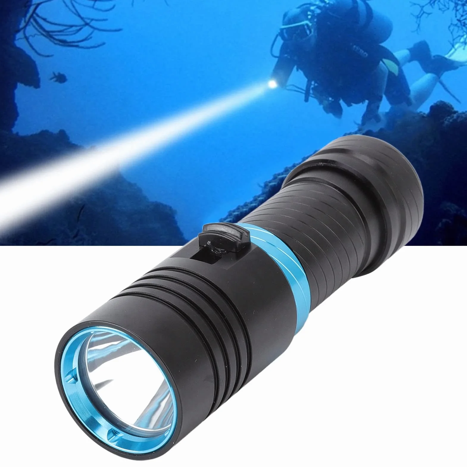 Luces de Buceo de 5000 Lúmenes, Linterna de Buceo, Linterna Subacuática Profesional 150 M IPX8 Antorcha de Buceo a Prueba de Agua Regulable L2 Cuentas LED Luces de Buceo para Buceo