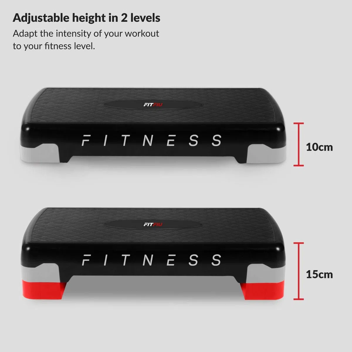 FITFIU Fitness PS-150 - Plataforma Step regulable en 2 alturas, base antideslizante, ejercicio cardio, aerobic y fitness en casa, peso máx. usuario 120kg