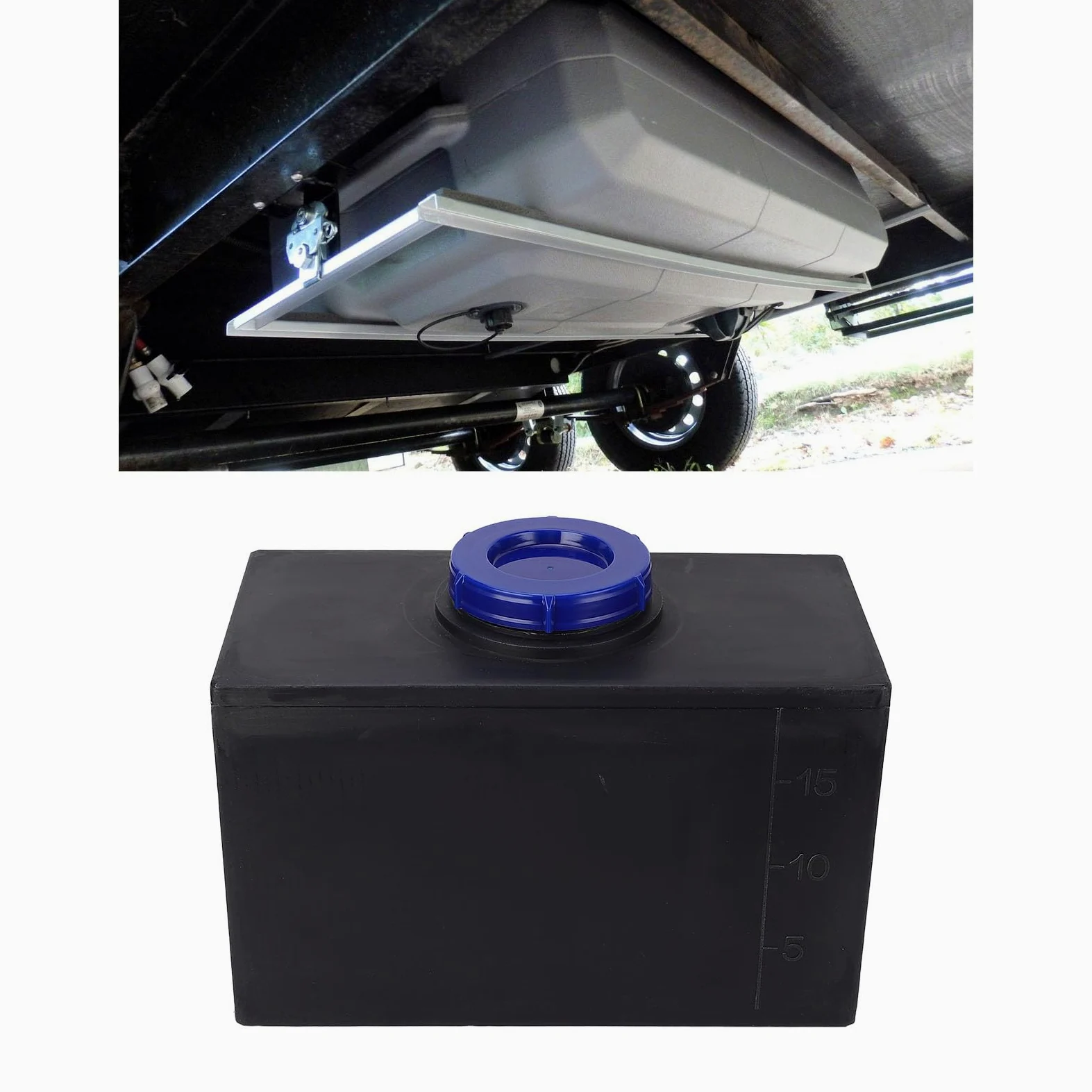 Depósito de agua de 5 galones, tanque de agua para autocaravana, color negro, resistente al frío, tanque de almacenamiento de agua cuadrado para remolques, barcos, yates, 15,7 X