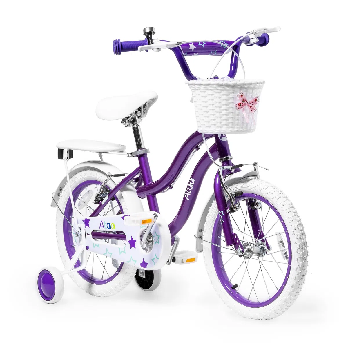 ATAA Bicicleta Infantil Stars para Niñas con Ruedines, Cesta, Timbre y Porta Equipaje – 14” y 16” – Diseño Seguro y Divertido