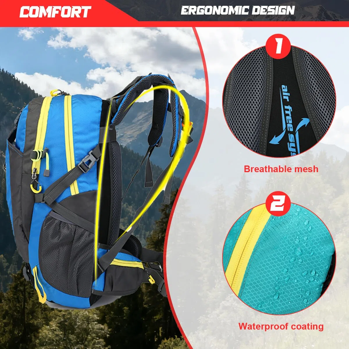 Mochila Senderismo 40L,Mochila Trekking Impermeable con Correas Ajustables Mochila para Hombres Mujeres Senderismo Camping Trekking