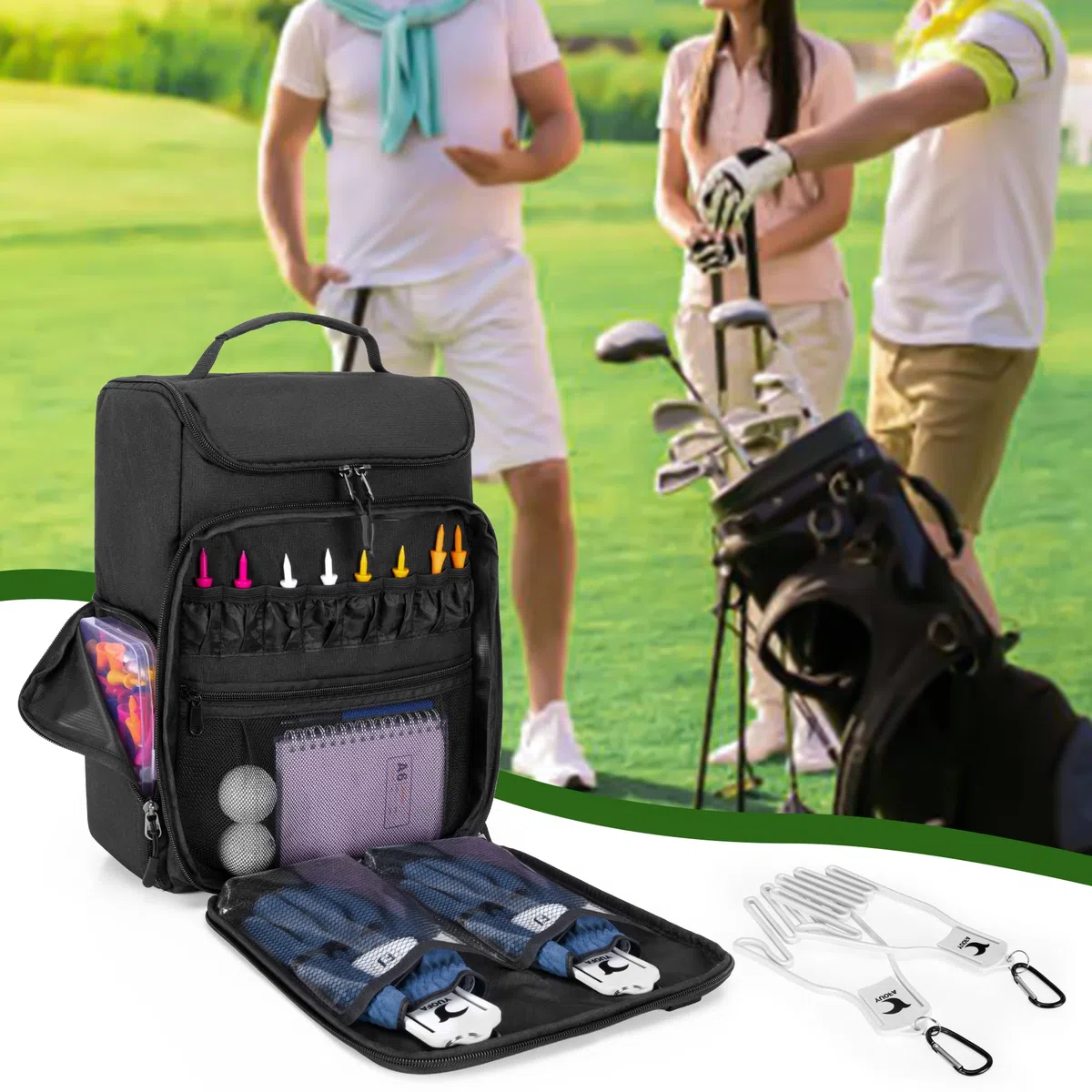 GOBUROS Bolsa para Zapatos de Golf con Capacidad para un par de Zapatos de Hombre US 14, con Soportes para Guantes, Bolsillos Delanteros y Laterales para Accesorios
