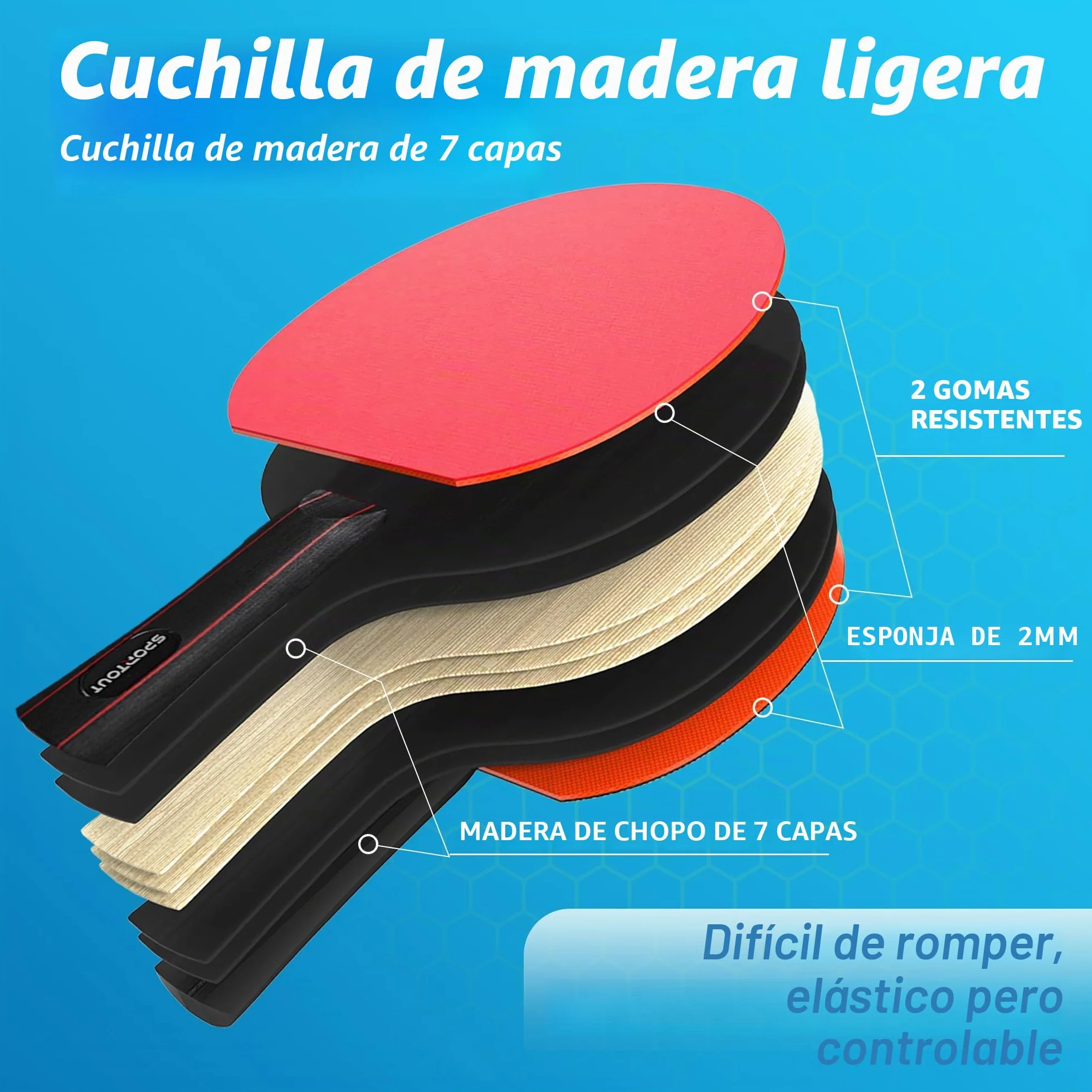 Palas de Ping Pong, Set de Alto Rendimiento - Palas de Tenis de Mesa, Pelotas de Ping Pong, Caja de Almacenamiento - Palas de Ping Pong - Mesa de Ping Pong Exterior, Interior (4 Bats)
