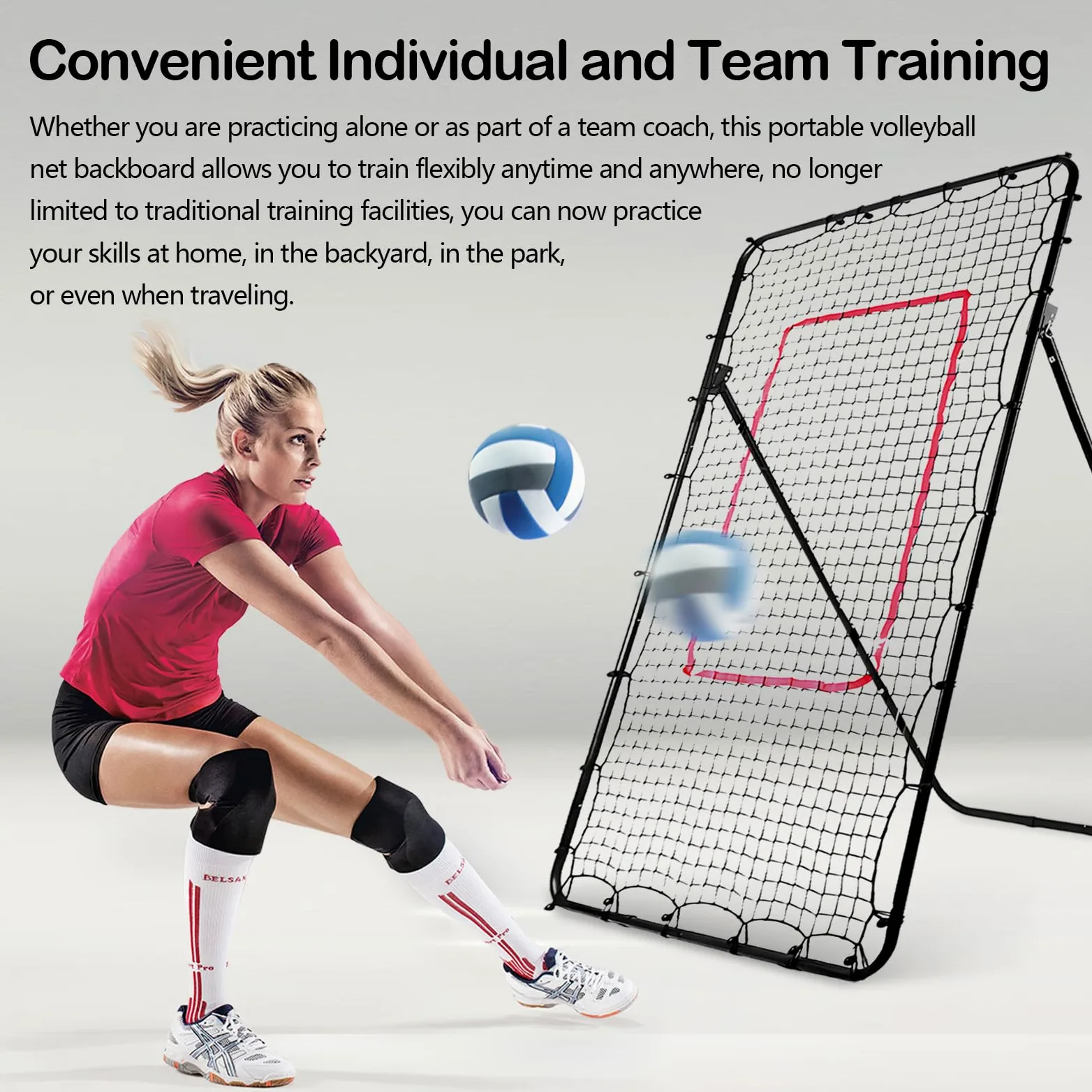 Red de Rebote para Voleibol, 2,1 x 1,2 m Ajustable en Ángulos de 45/60/75/85 Equipo de Entrenamiento para Adultos y Niños Reboteador para Jardines Estadios y Escuelas