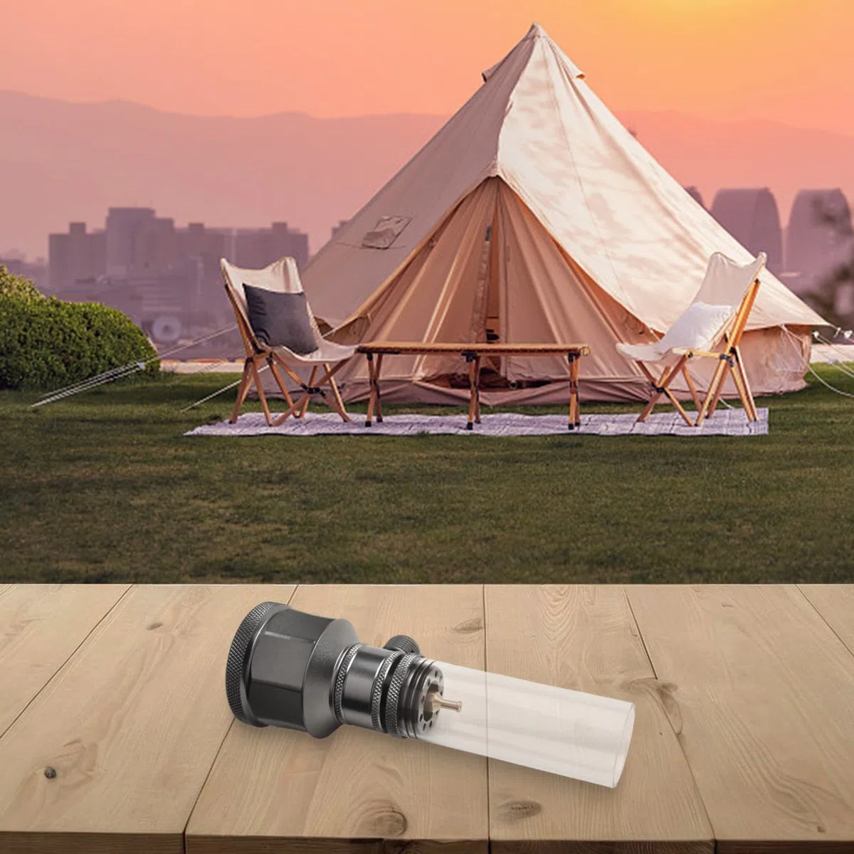 HpLive Farolillo de gas, lámpara de gas para camping, con depósito vacío y barra de extensión para tienda de campaña, senderismo y exterior, portátil para camping (linterna de gas con tanque)