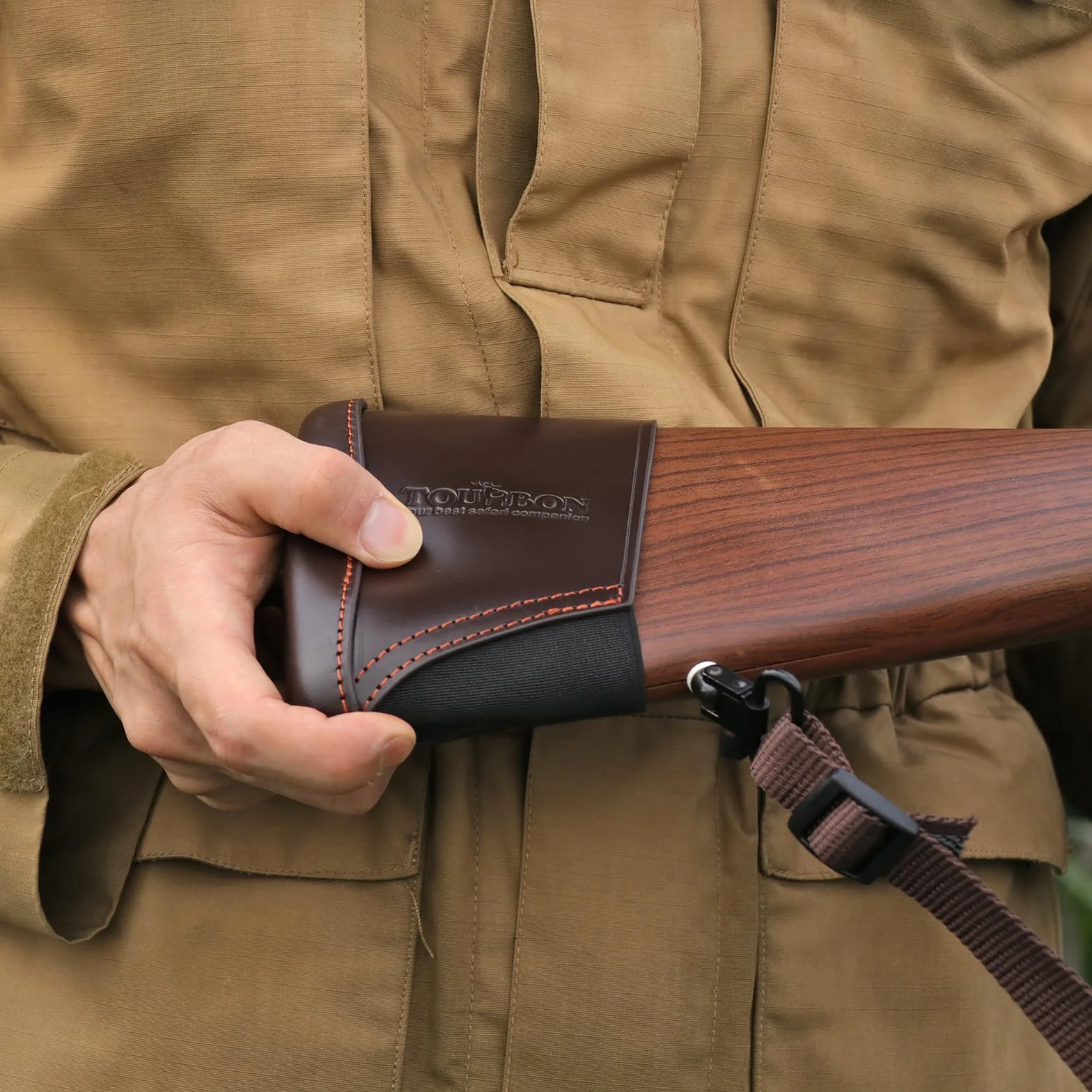Cantoneras de cuero genuino para escopeta y rifle de tiro con extensión de culata y insertos