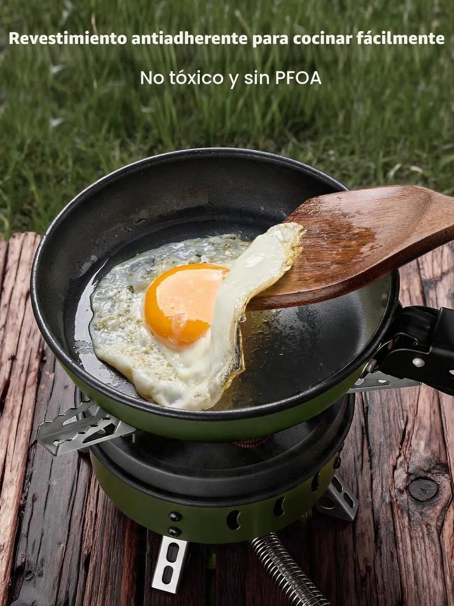 Odoland Juego de 5 Utensilios de Cocina para Camping, antiadherentes, Ligeros, con un Mango extraíble, mochileros, Camping, Senderismo y Picnic, Color Verde