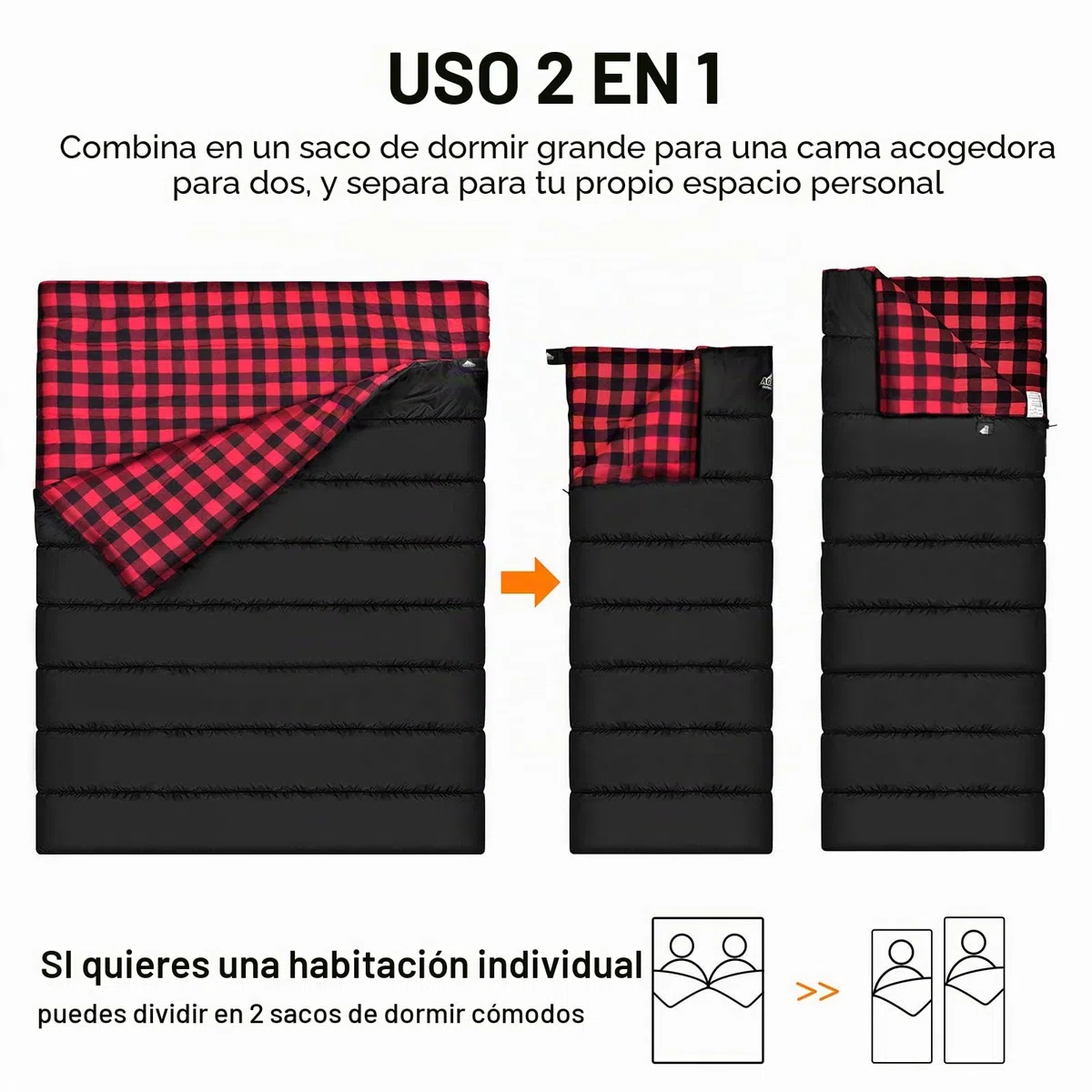 Saco de Dormir Doble de Franela de algodón para Camping, Senderismo o Senderismo. Saco de Dormir Impermeable para 2 Personas, para Adultos o Adolescentes. Camión, Tienda de campaña o Saco de Dormir