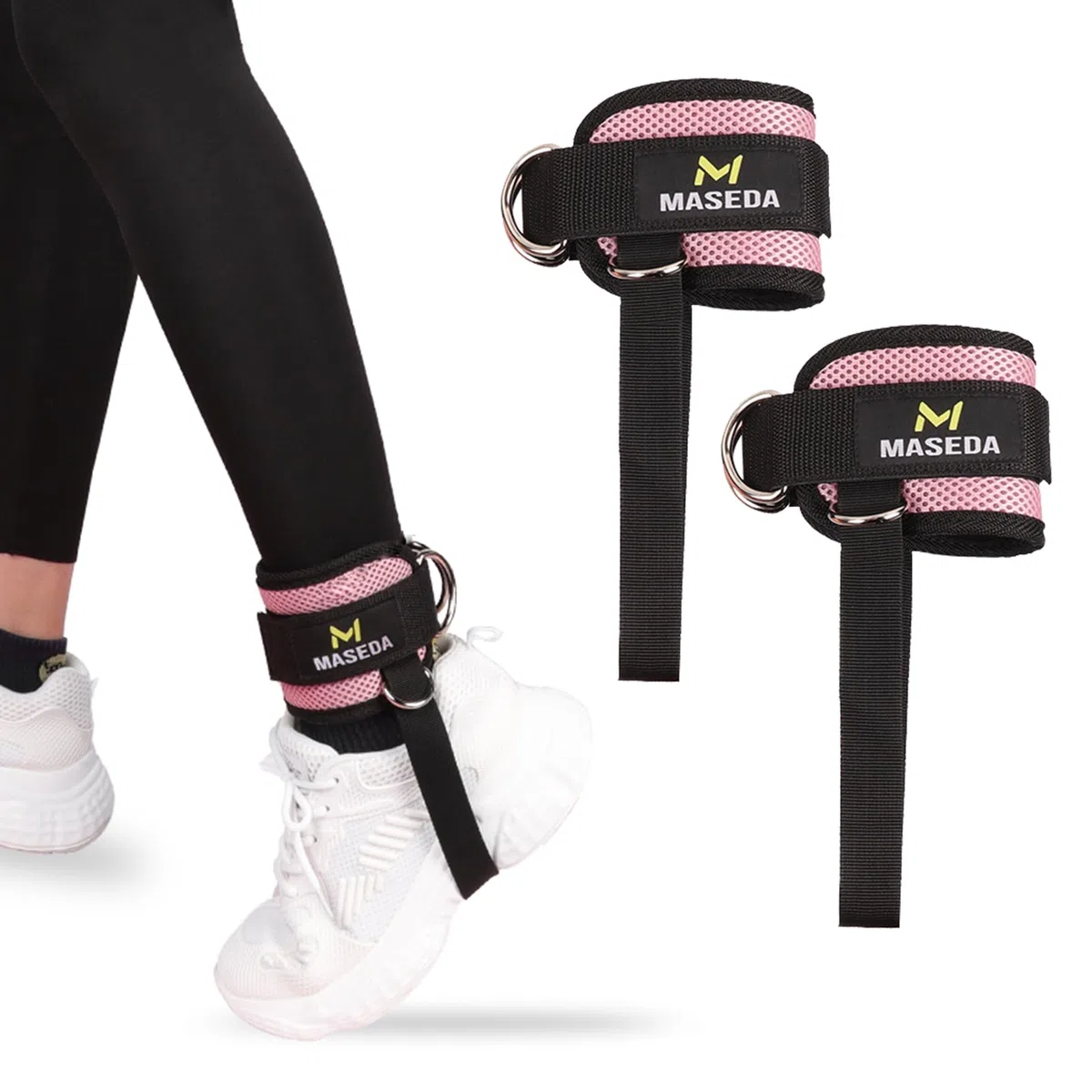 Veki 2 Piezas Tobilleras Poleas Gym con Acolchado, Ajustable Correas Tobillos de Velcro para Cable Maquinas, Correa de Tobillo Gimnasio para Entrenar Piernas y Glúteos para Hombres y Mujeres (Rosa)
