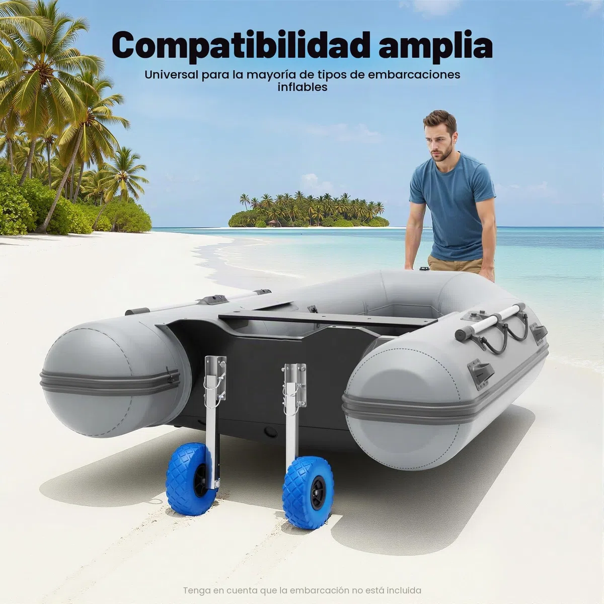Ruedas traseras para botes inflables, ruedas de transporte de acero inoxidable para barco inflable, balsa tender (carga máxima: 150 kg)