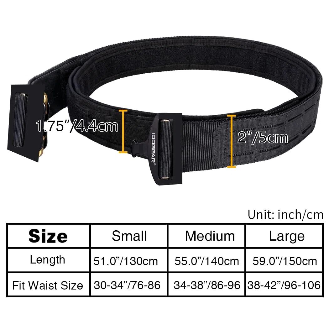 IDOGEAR Cinturón táctico MOLLE de 2 pulgadas con 1,75 pulgadas de ganchillo interior Cinturón bucle rápido Estilo cortado con láser