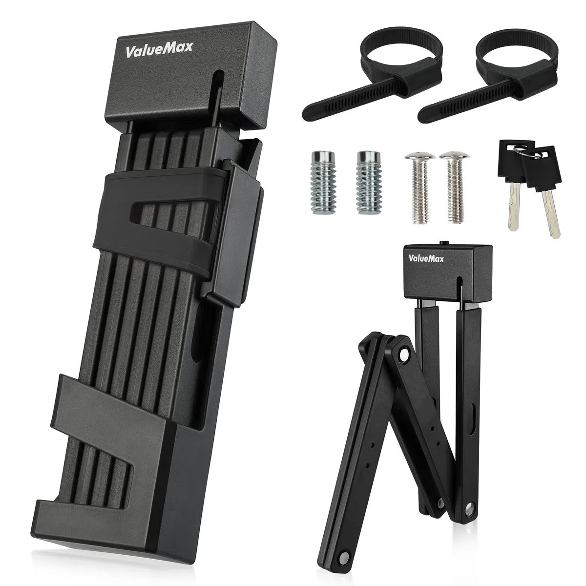 ValueMax Candado,Candado Plegable para Bicicleta, con Soporte, 1M Extendido, 22x7x2cm Plegado, Compacto Antirrobo Resistente Anti Corte y Práctico Negro