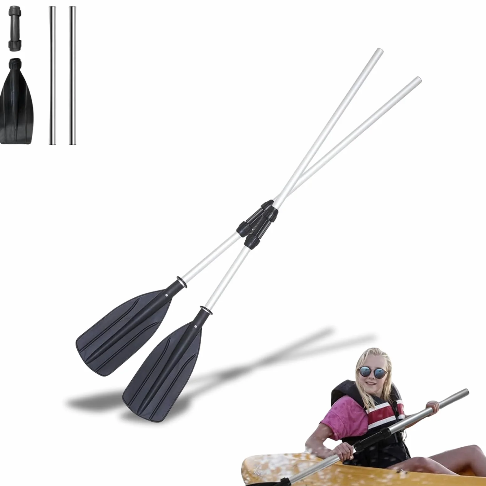 Remo para kayak aleación de aluminio ajustable desmontable doble 2 unidades