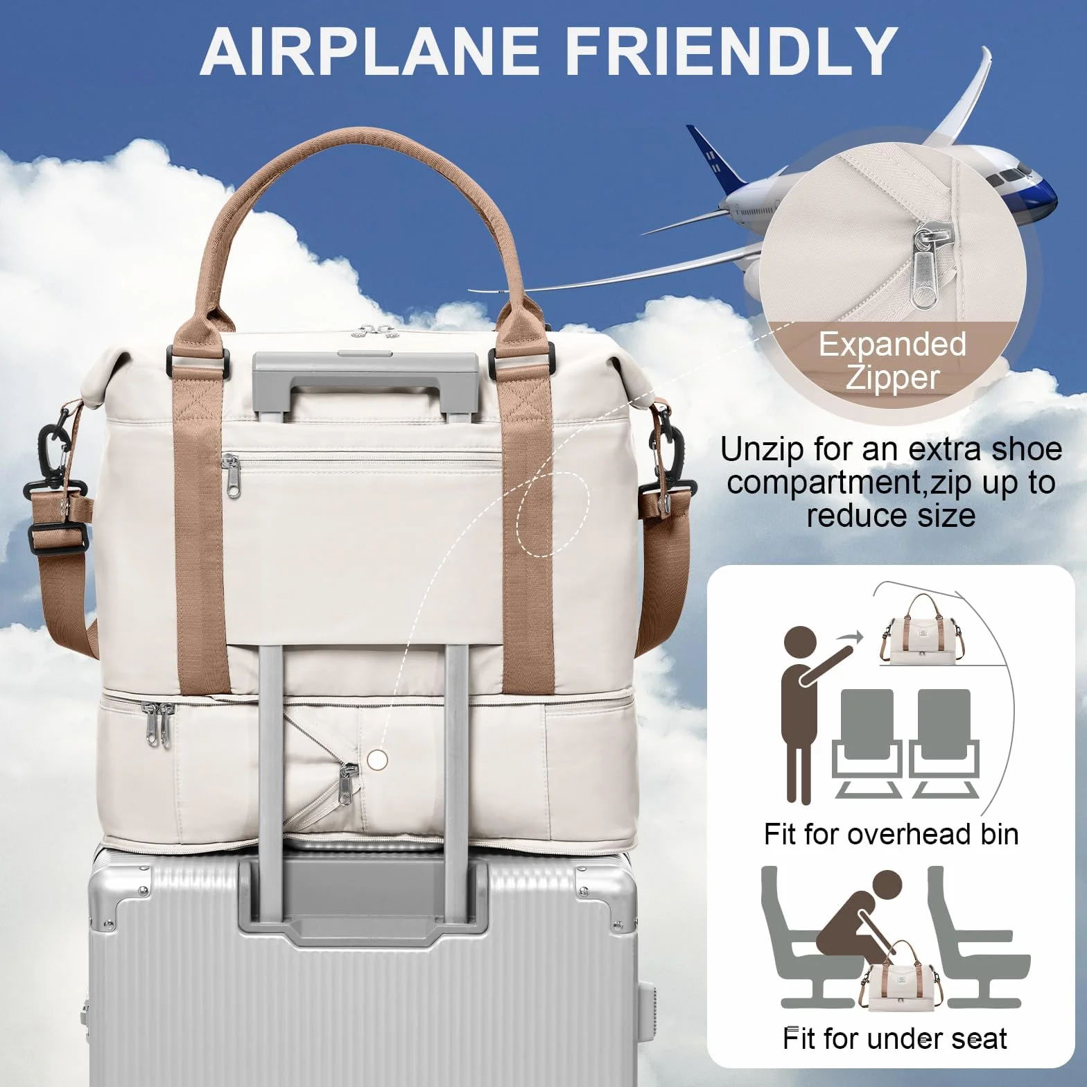 SEAFEW Bolsa de Viaje 40x20x25 Impermeable para Ryanair Equipaje de Mano Mujer Marrón Beige Claro