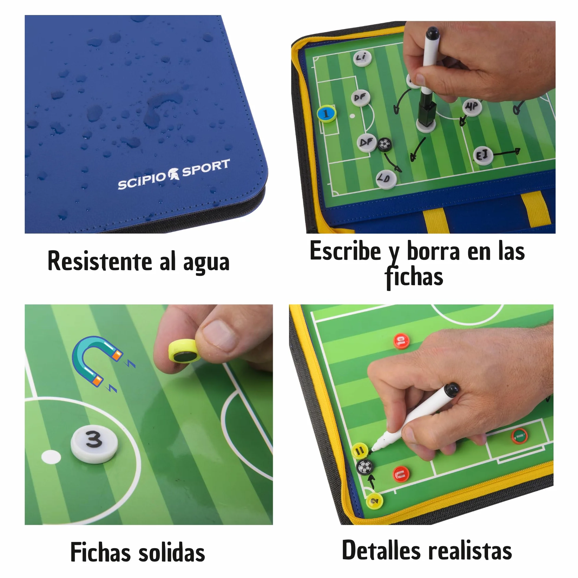 SCIPIO SPORT - Dispone de 3 Equipos, Pizarra Tactica Entrenador Futbol, Carpeta Tactica Entrenamiento, Regalo Entrenadores Futbol, Pizarra Magnetica Entrenador, Pizarra Futbol y Futbol 7