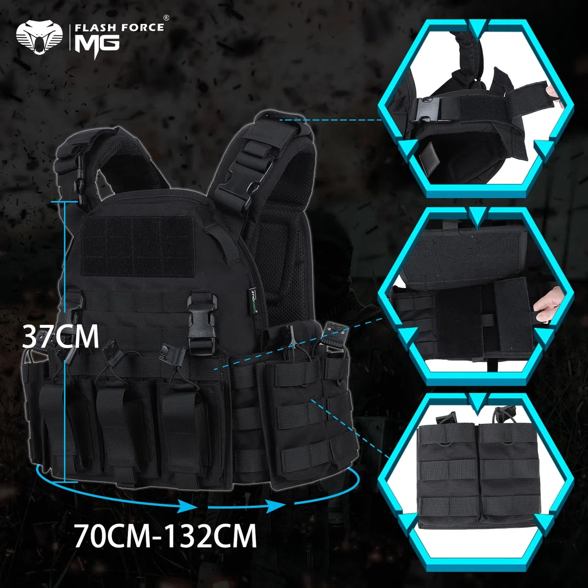MGFLASHFORCE Chaleco táctico Molle Airsoft para hombre