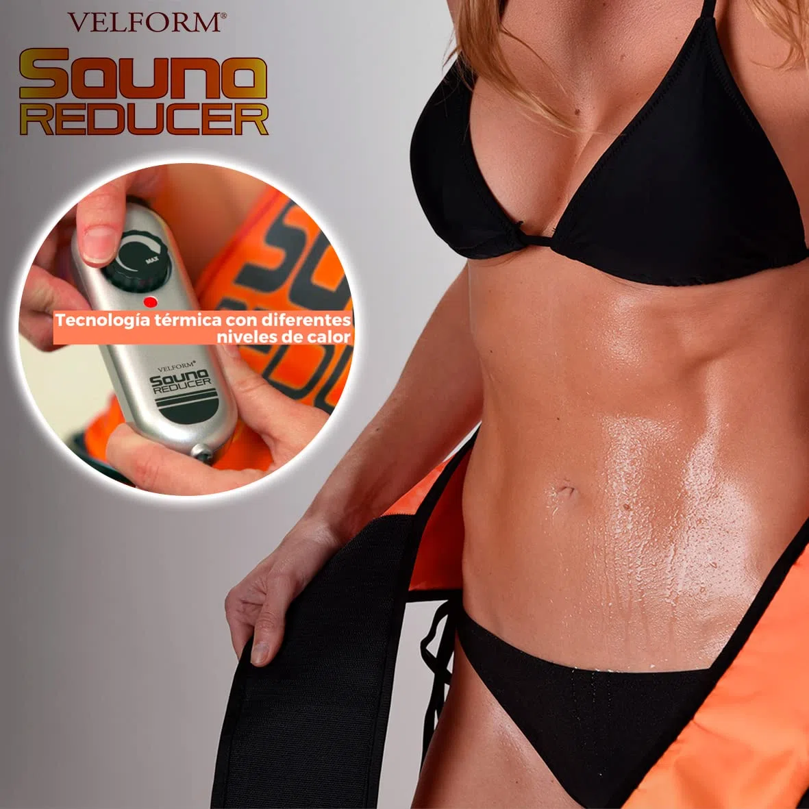 VELFORM Faja Reductora adelgazante Sauna Reducer, Sistema Reductor de Grasa, Adelgaza y estiliza Cintura, Abdominales, Estómago, Piernas, Caderas, Fitness en Casa, Unisex