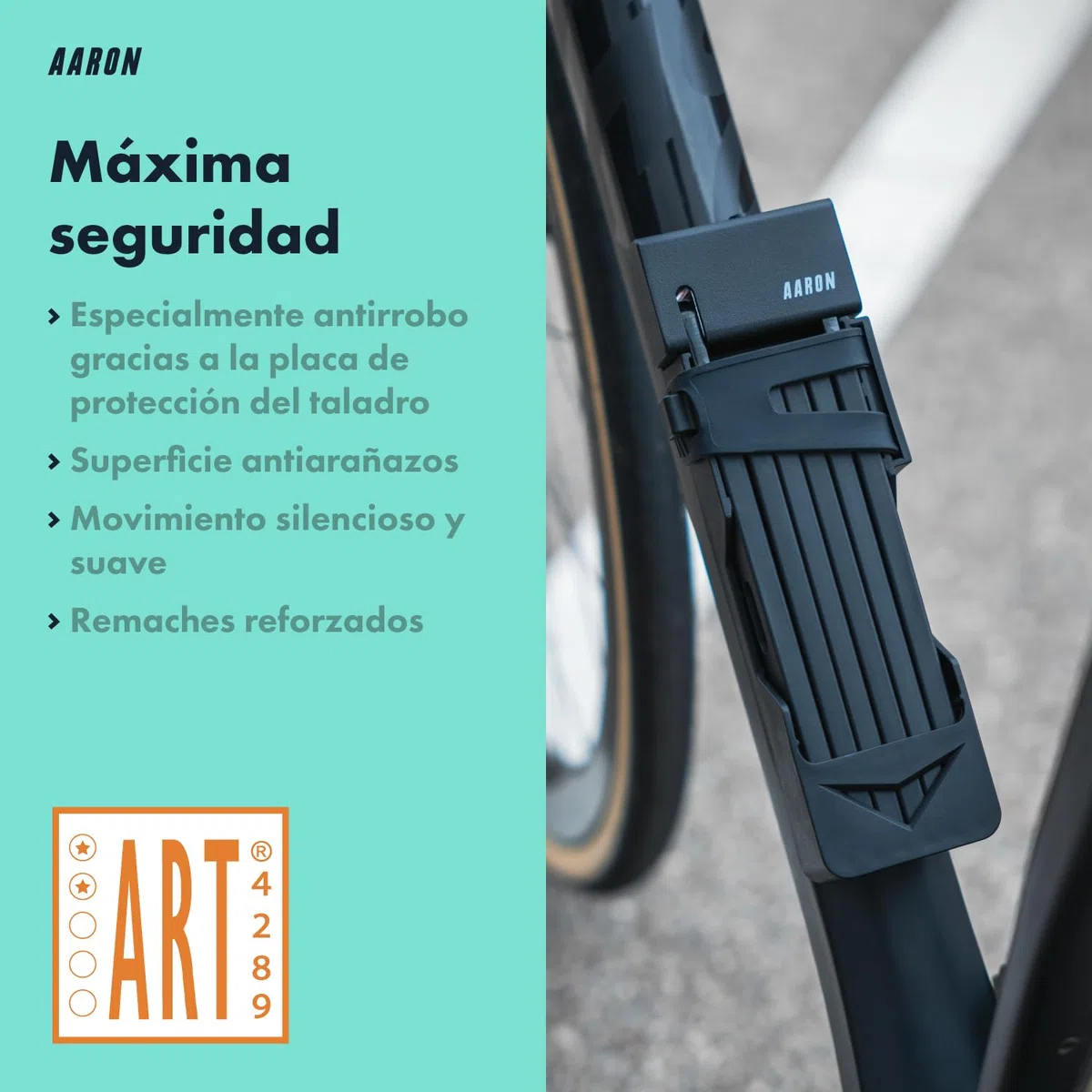 Candado AARON Shield para bicicleta - candado plegable seguro Nivel 14, candado de alta seguridad patentado con soporte - candado para bicicleta ligero con llave para E-Bike, bicicleta de carreras