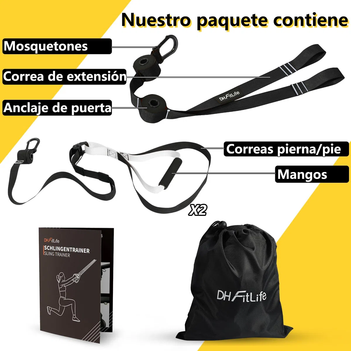 DH FitLife Juego de entrenamiento en suspensión para entrenamiento de cuerpo entero, para entrenamiento de fuerza y entrenamiento en casa, resistencia de peso corporal para casa y de viaje