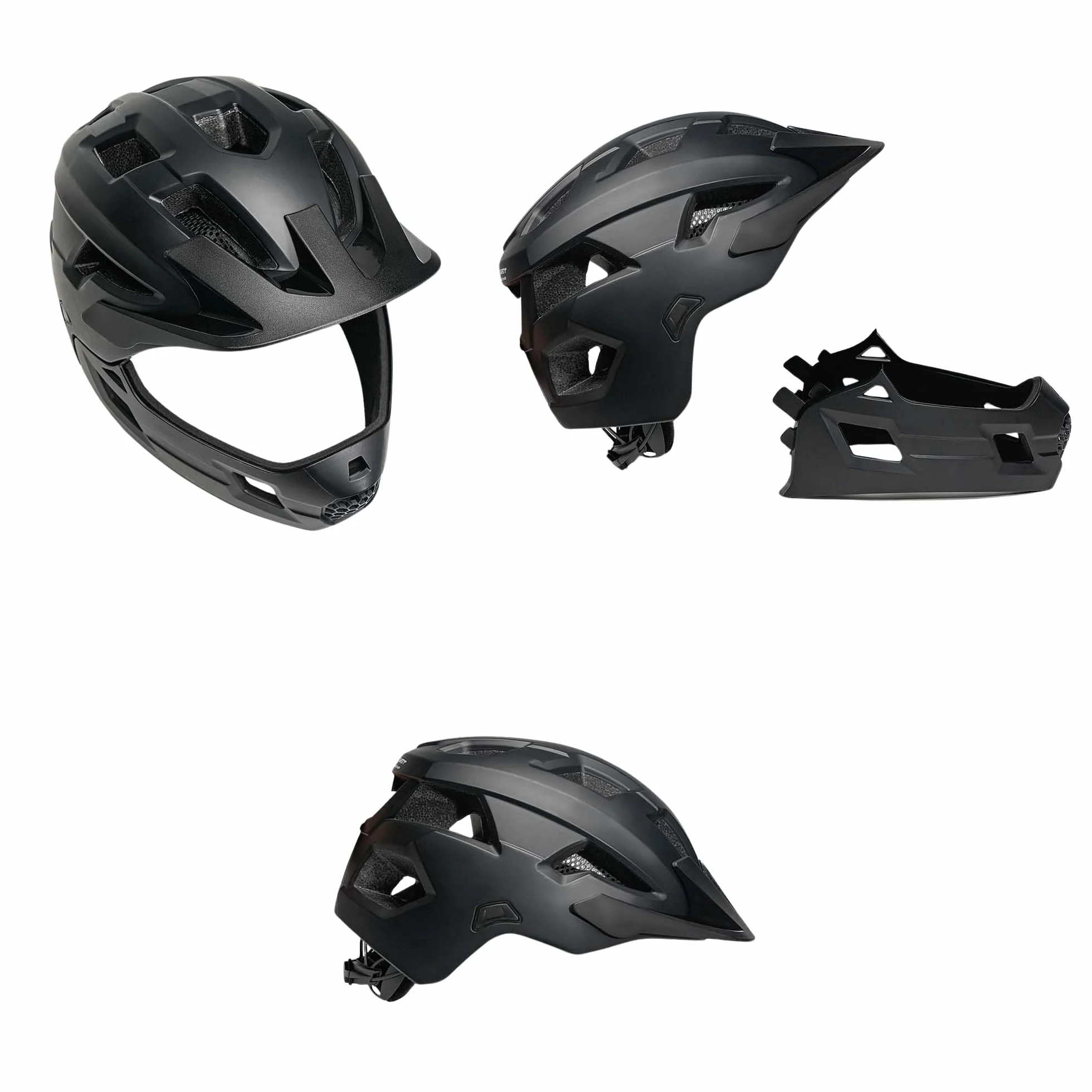 Crazy Safety Casco Bici Integral - Negro | para Bicicleta de montaña, BMX, monopatín | Casco Infantil 2 en 1 con mentonera Desmontable | Casco de Motocross Talla M 54-57 cm | Ligero y ventilado