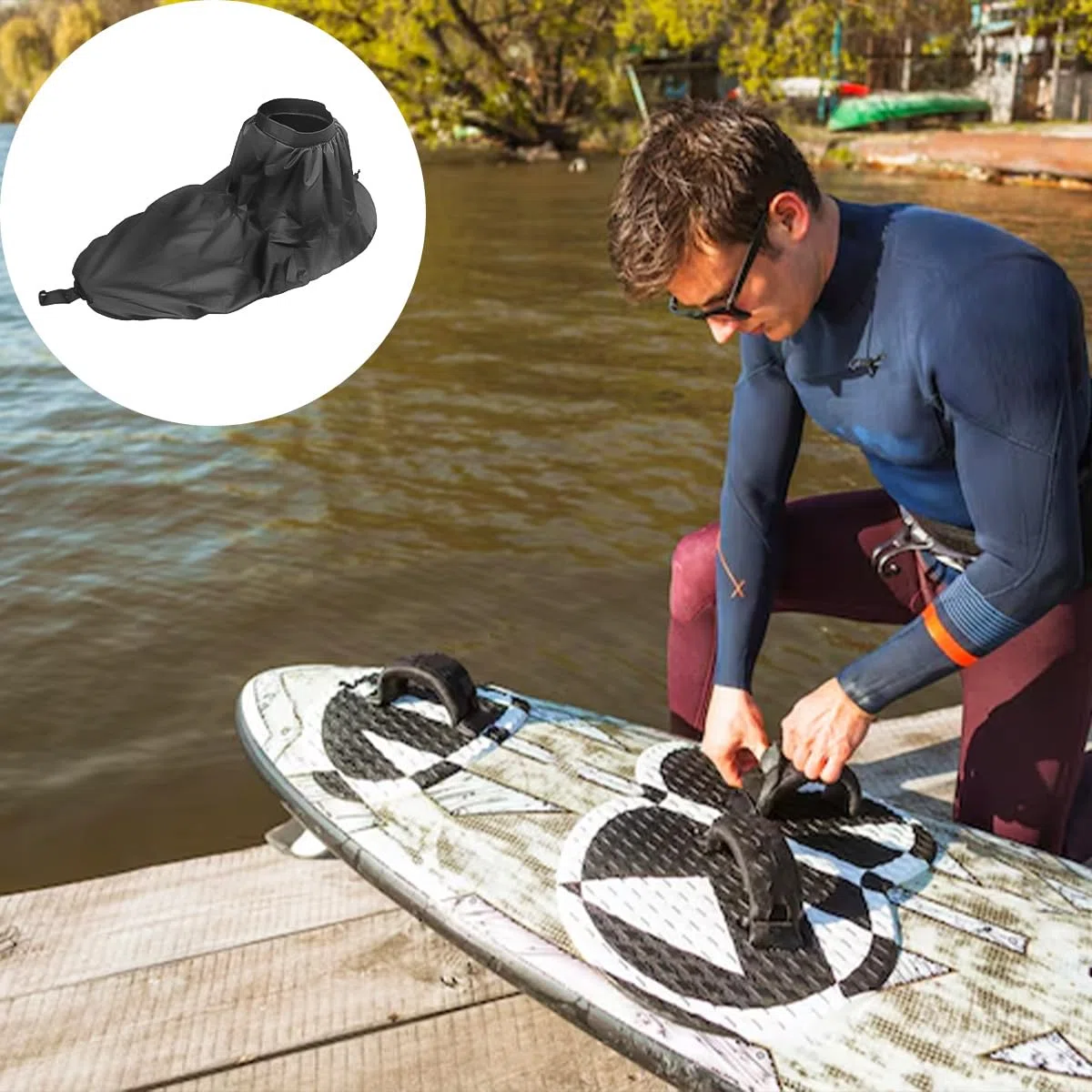 Falda de kayak ajustable universal, impermeable, para cabina, canoa, surf, kayak, cubierta protectora negra, accesorio para remo, equipo para deportes acuáticos al aire libre.
