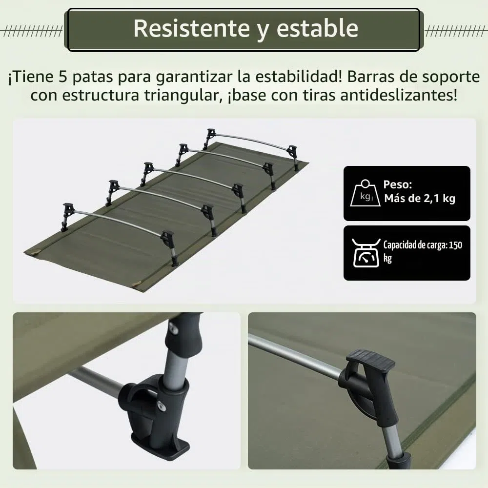 TOMOUNT Cama plegable ultraligera de aluminio, compacta, portátil, fácil de construir, resistente cama de camping para camping, senderismo, viajes, playa, verde