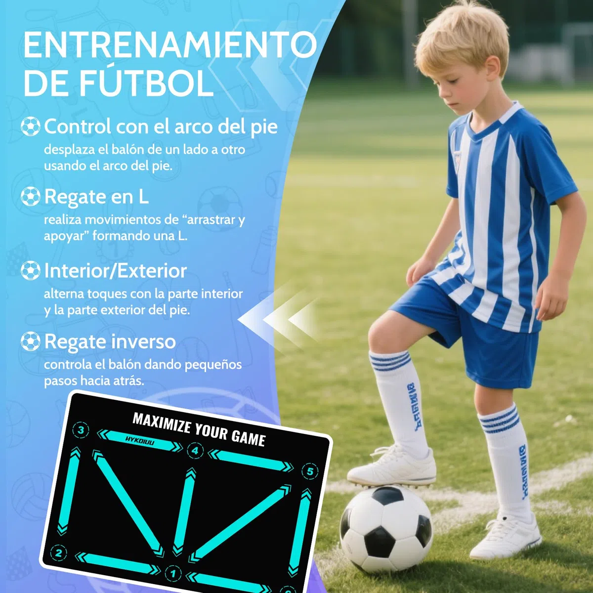 Alfombra Entrenamiento Futbol con Video de Entrenamiento Didáctico Alfombra Futbol Entrenamiento Profesional – Tapete De Entrenamiento De Pasos, Manta De Campo De Esquinay Tapete De Fútbol
