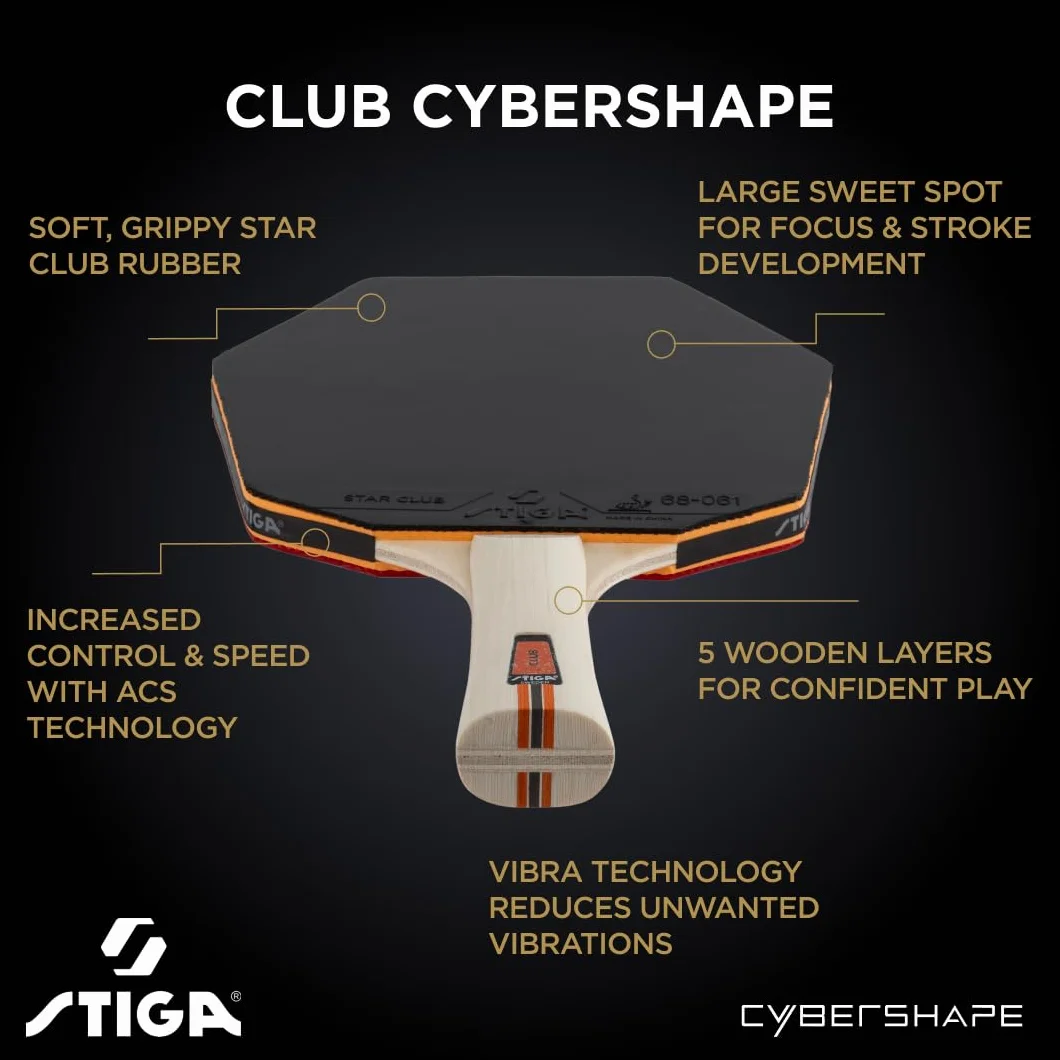 STIGA Club Cybershape Pala de Tenis de Mesa, Madera 5 Capas, Goma Star Club, Sweet Spot Grande