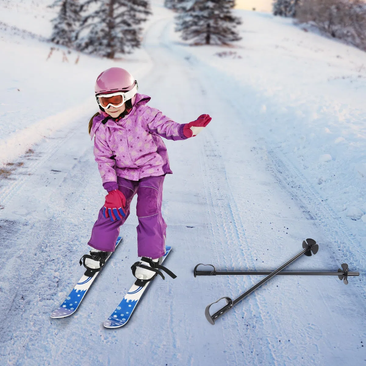 Little Short Ski - Tabla de esquí infantil con 2 bastones de esquí, esquís educativos de 68 cm, trabillas de fijación ajustables tamaños (20 – 30), para niños de 2 a 8 años