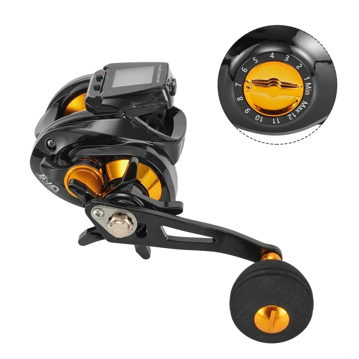 Carrete de pesca eléctrico con pantalla digital, carrete de cebo de pesca recargable, pantalla grande, contador de líneas preciso, alarma de mordida