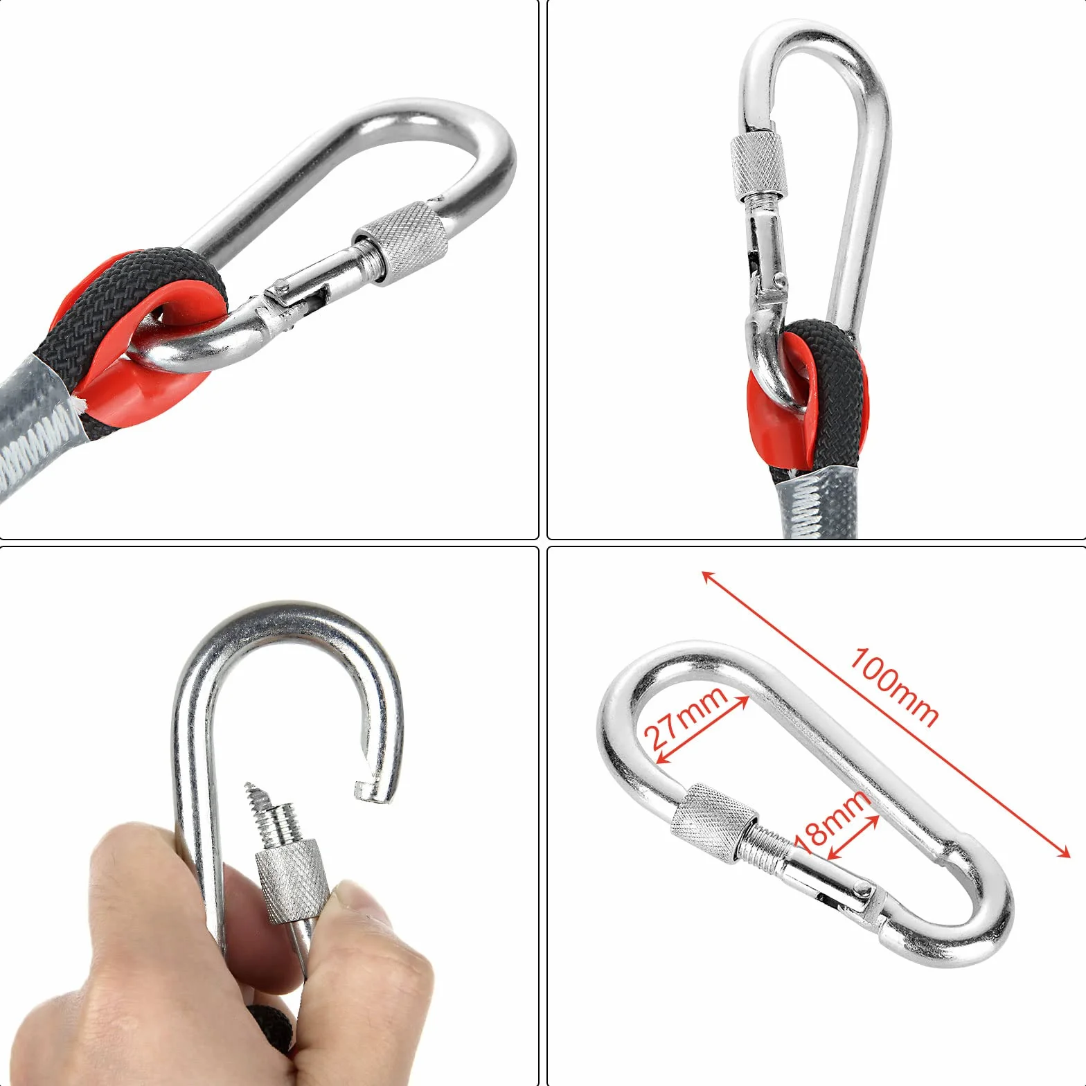 Cuerda de Escalada 10 m 10 mm 4 Mosquetones 12KN Estática con Bolsa Reflectante para Camping Rescate Senderismo
