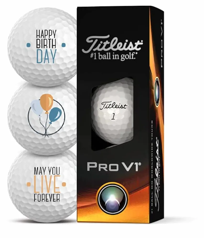 Titleist Juego de 3 pelotas de golf con diseño Happy Birthday Golf regalos para golfistas (Pro V1)