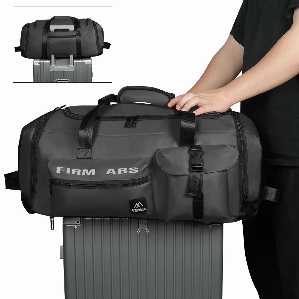 Flintronic 65L Bolsa Deporte Gimnasio Viaje Impermeable con Zapato Separada Seco y Humedo Negro