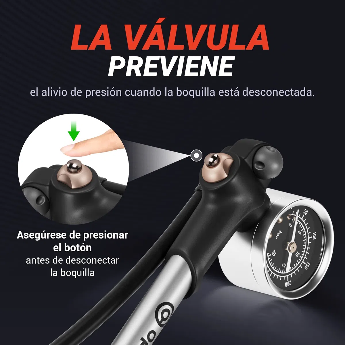 Bomba Suspension MTB – Bomba de Horquilla MTB con Manómetro | Shock Pump para Horquilla y Amortiguador | Compatible con Fox, RockShox, Manitou