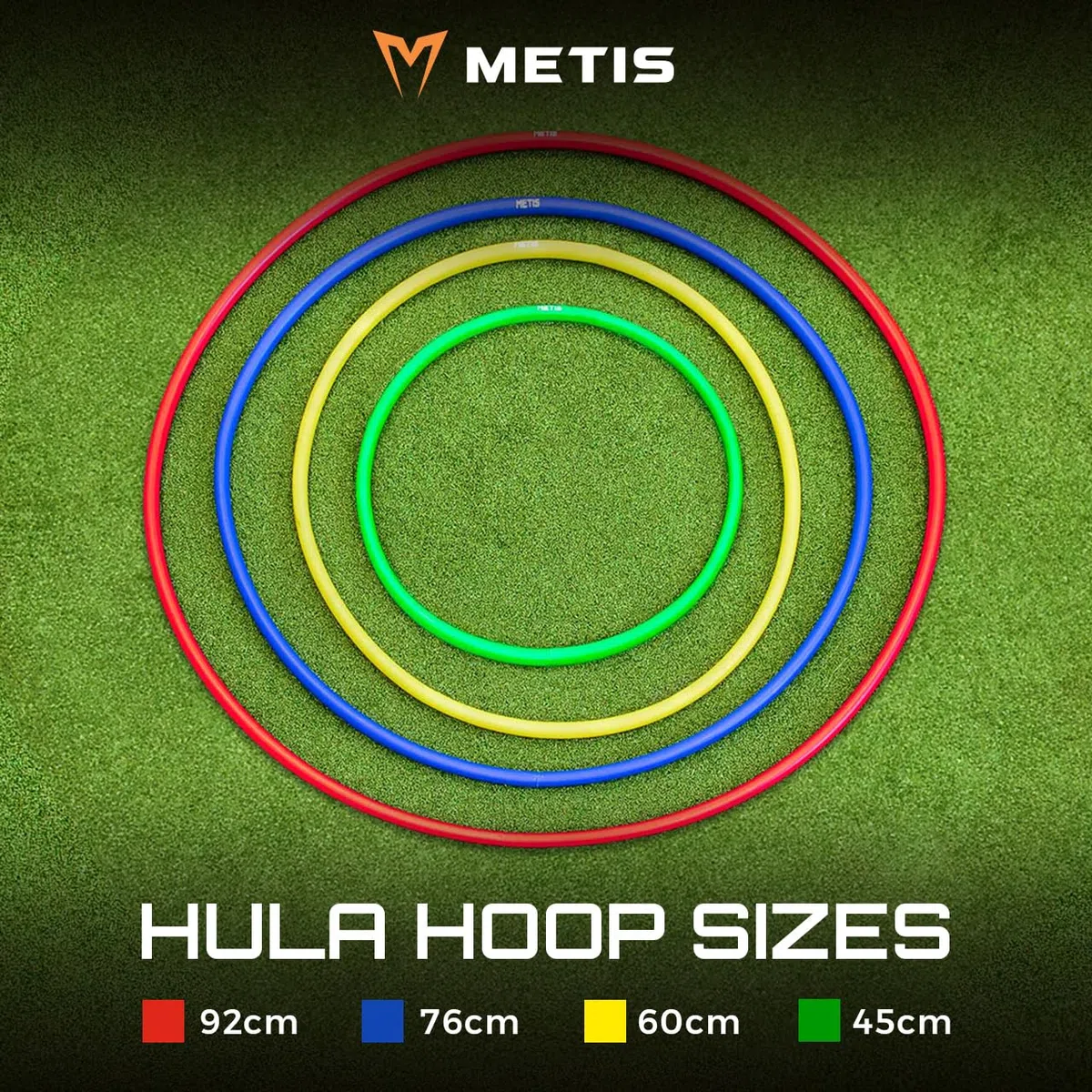 METIS Aro de Hula Hoops - Fitness, Danza y Ejercicio | Paquete de Aros 6 o 12 - Varias Opciones de Color | Tamaños de Aro: 45 cm, 60 cm, 76 cm y 92 cm | Ejercicio para ninos y Adultos